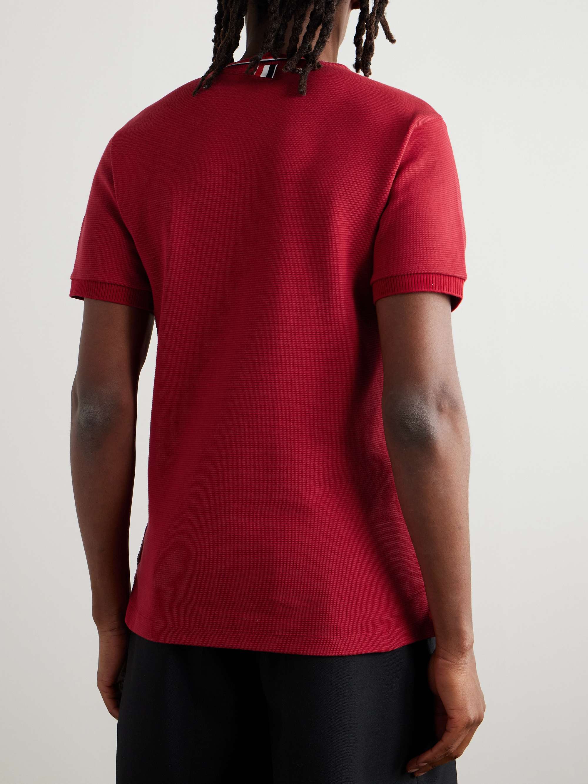 Slim-Fit Logo-Appliquéd Striped Waffle-Knit Cotton T-Shirt view