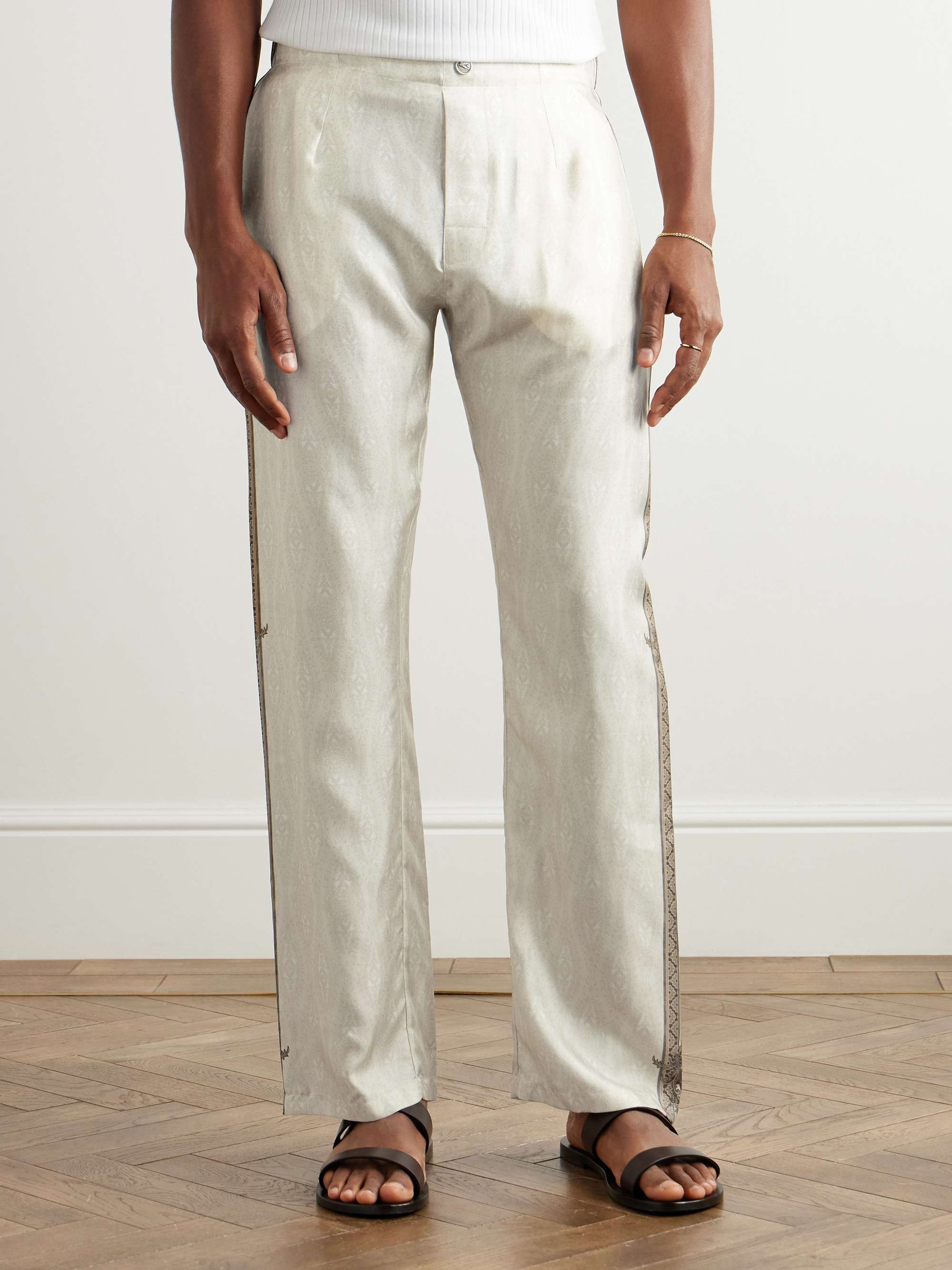 Slim-Fit Straight-Leg Printed Silk-Twill Trousers view