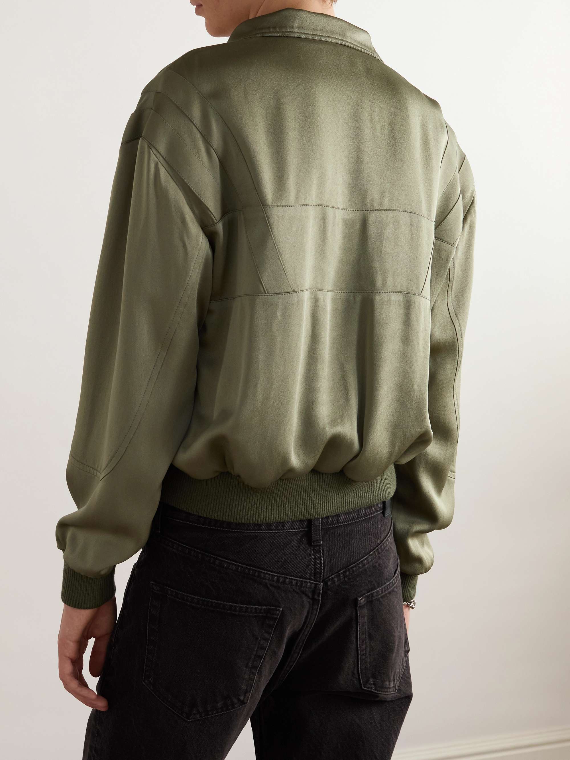 Logo-Embroidered Wool-Trimmed Satin Bomber Jacket view
