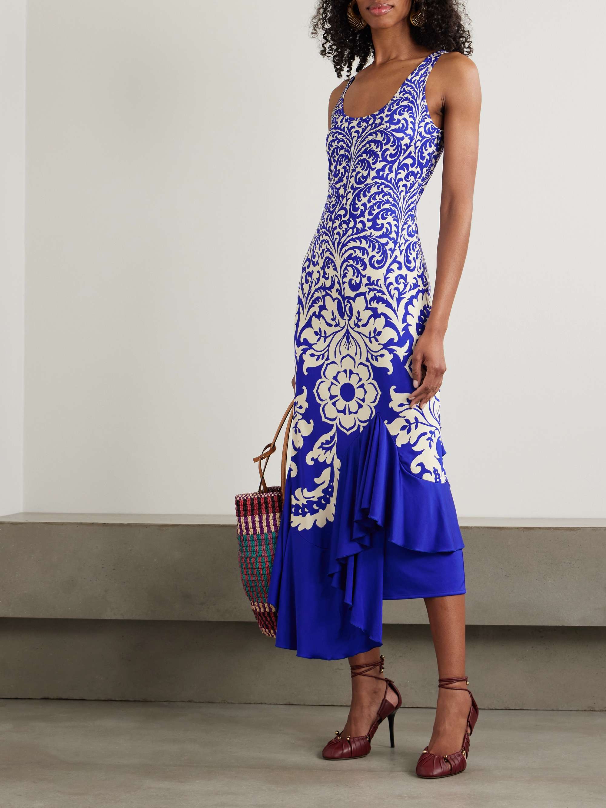 Asymmetric printed jersey maxi dress view