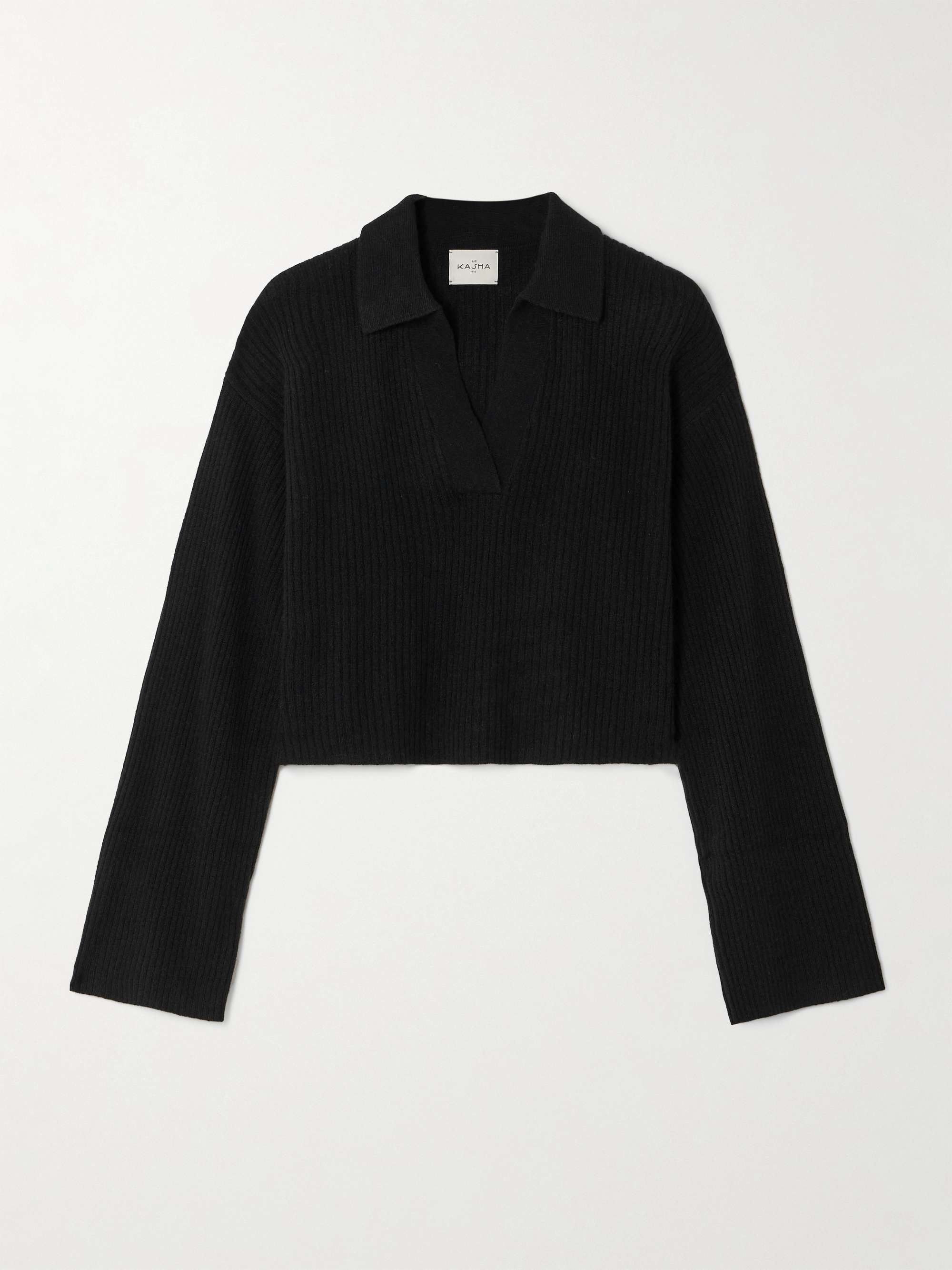 Ganta cropped ribbed organic cashmere polo sweater view