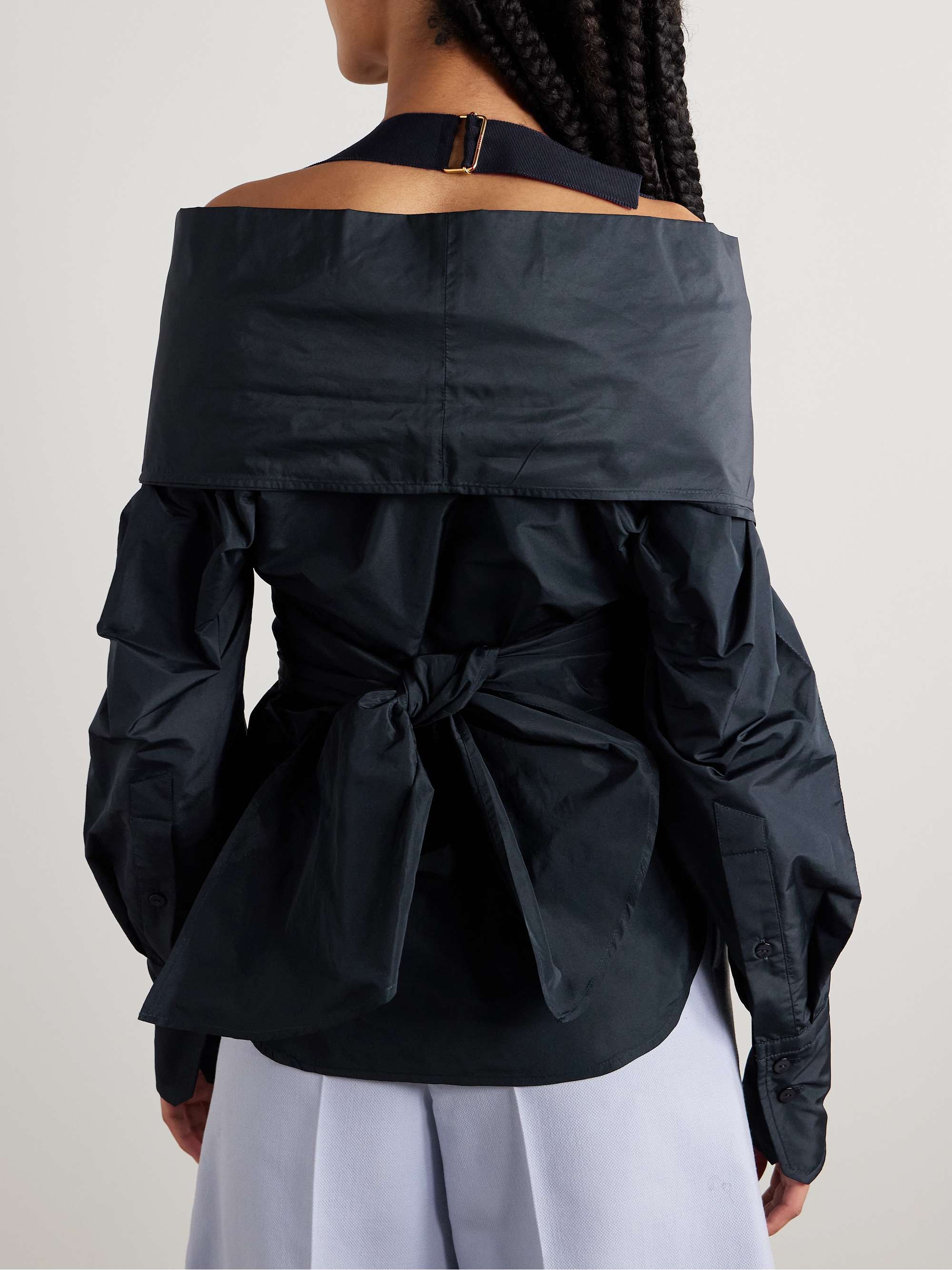 Off-the-shoulder wrap-effect sateen blouse view