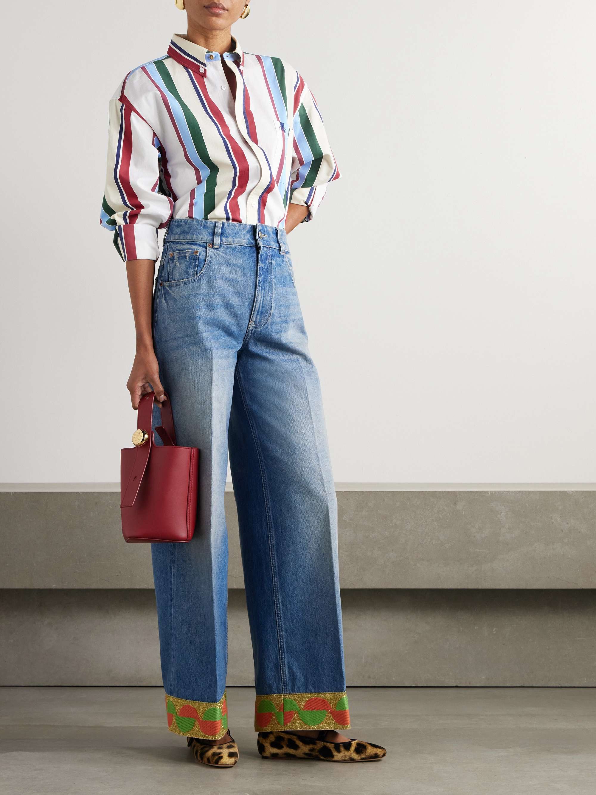 Better Than Your Boyfriend striped cotton-blend poplin shirt view