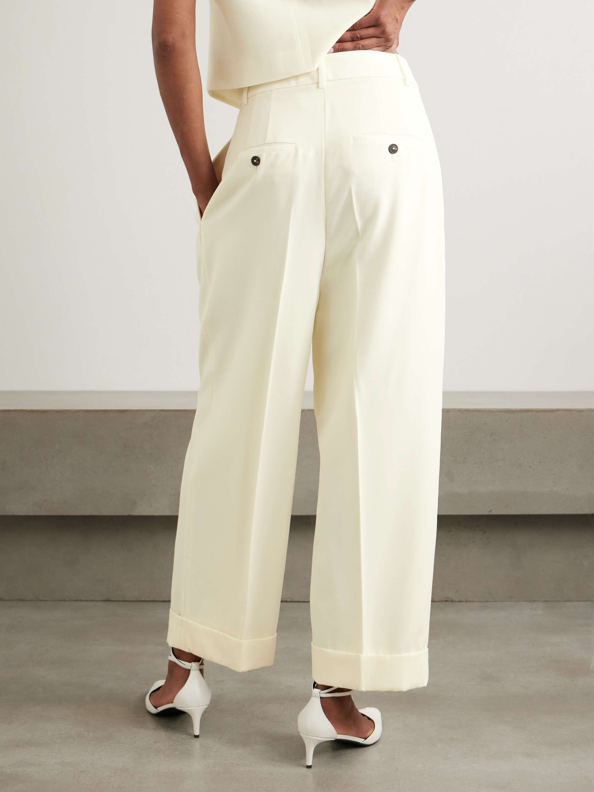 Cropped pleated wool wide-leg pants view
