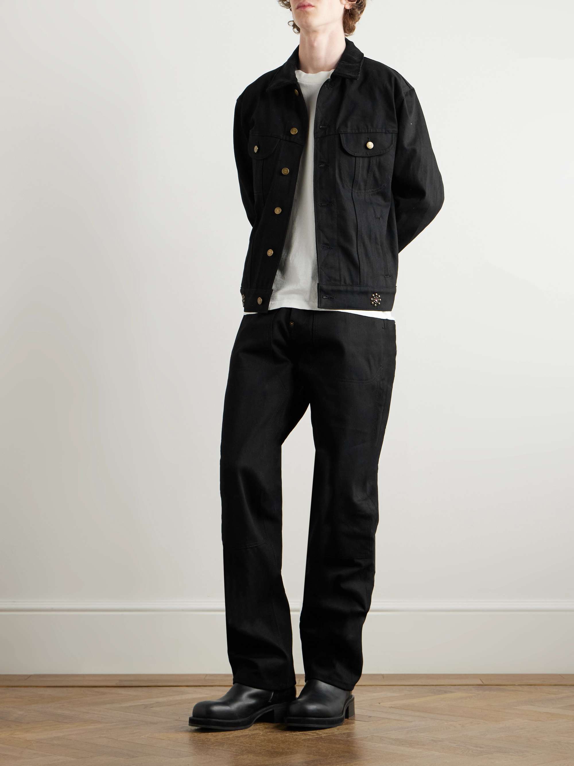 Cotton-Blend Corduroy-Trimmed Embellished Denim Jacket view