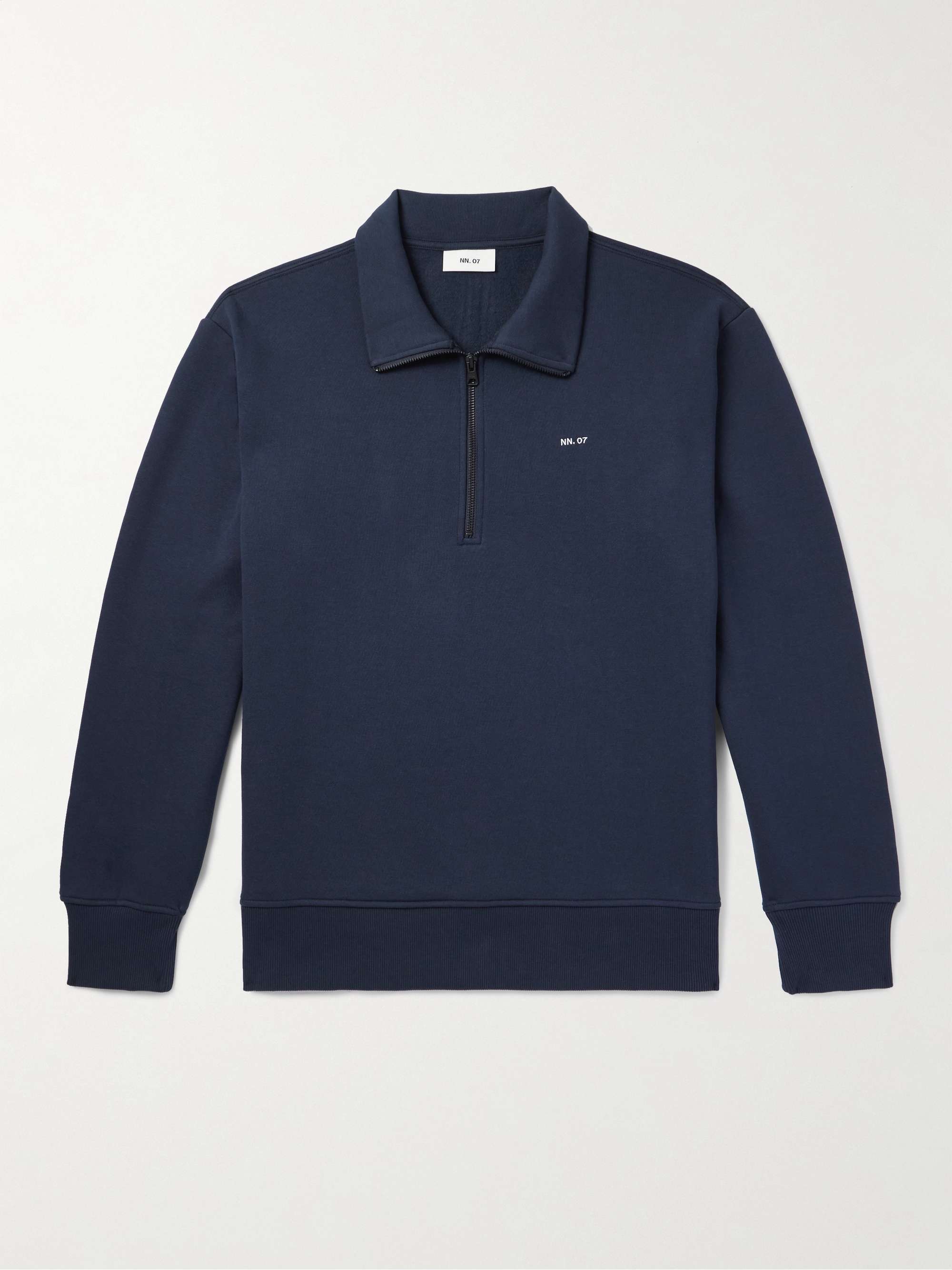 Brigs Logo-Embroidered Organic Cotton-Blend Jersey Half-Zip Sweatshirt view