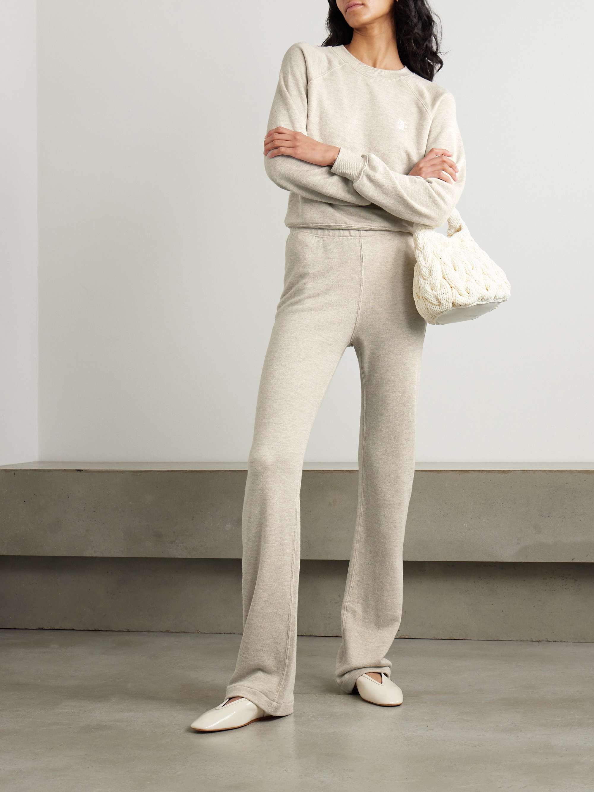 Embroidered cotton-blend jersey straight-leg track pants view