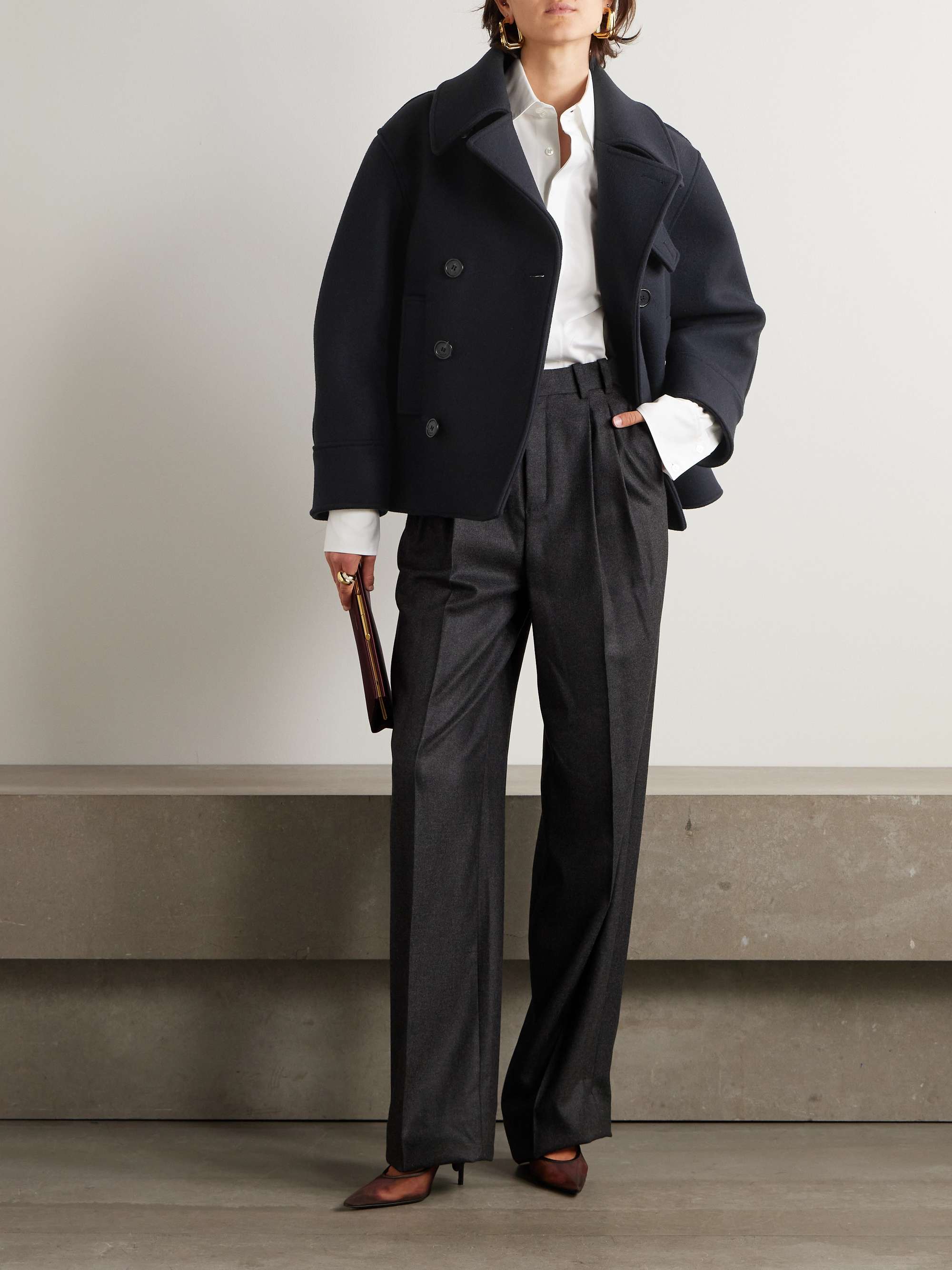 Oversized double-breasted wool-twill coat view