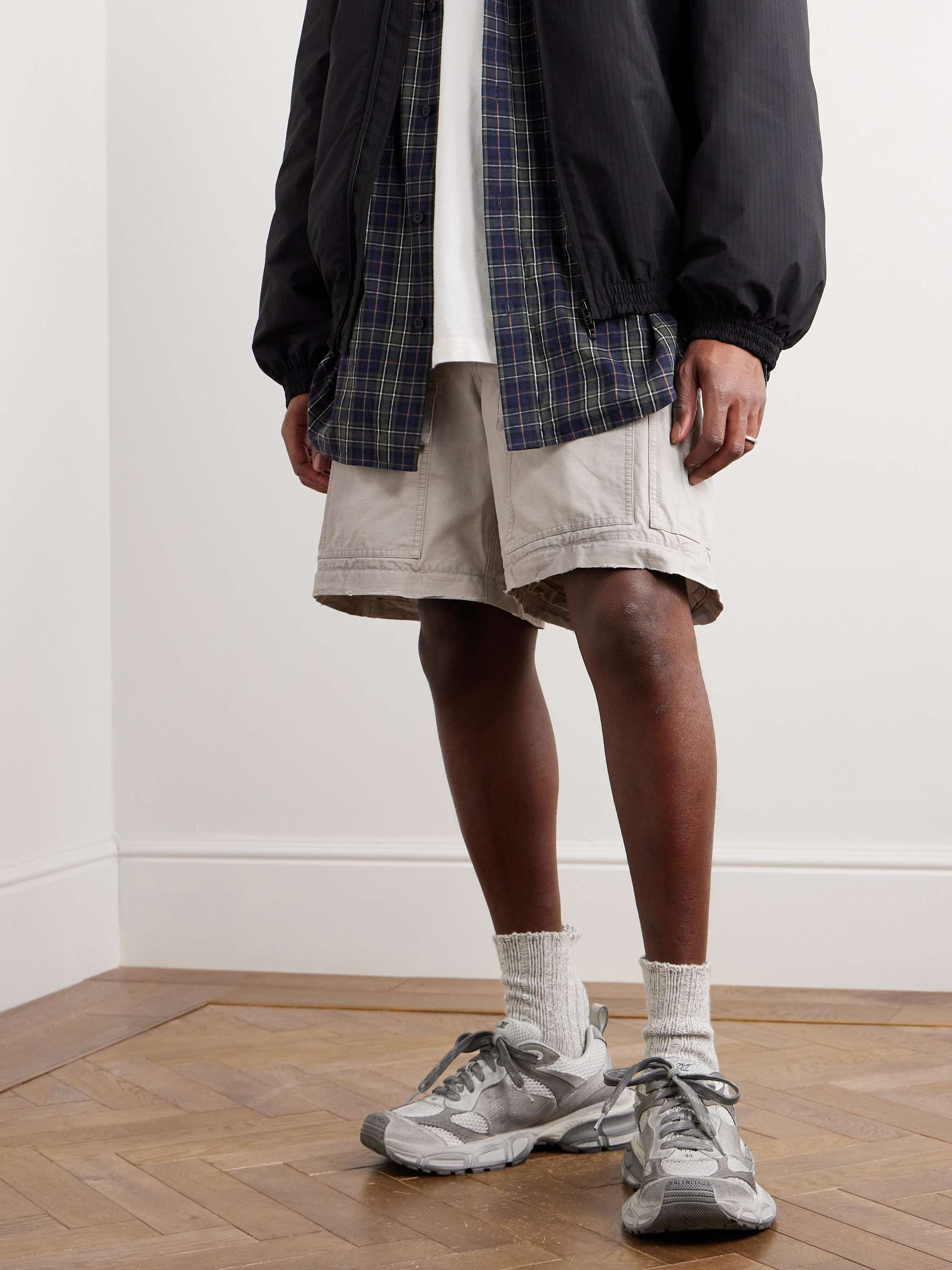 Convertible Distressed Cotton-Ripstop Cargo Trousers view