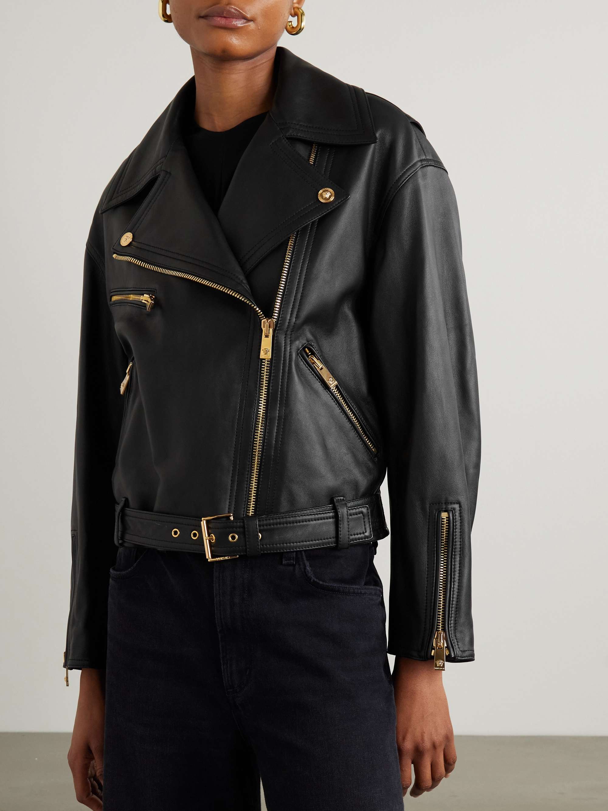 Icons belted leather biker jacket view