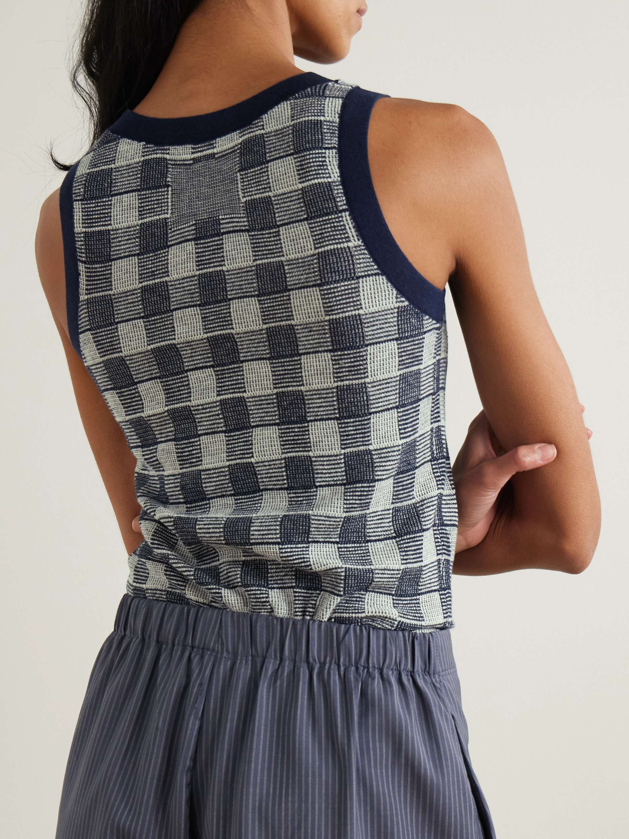 Gingham silk and linen-blend tank view