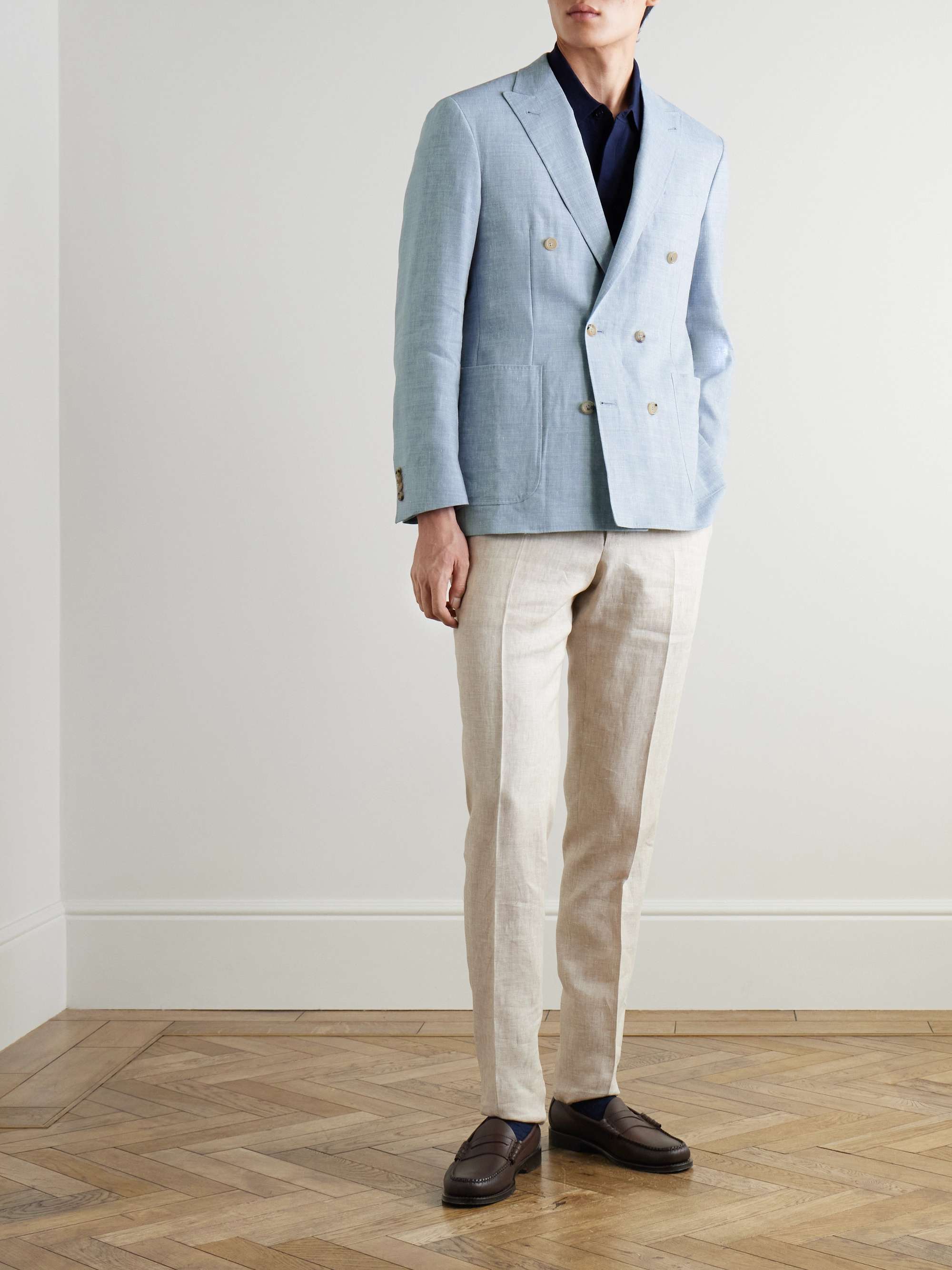Kei Unstructured Double-Breasted Linen and Wool-Blend Blazer view