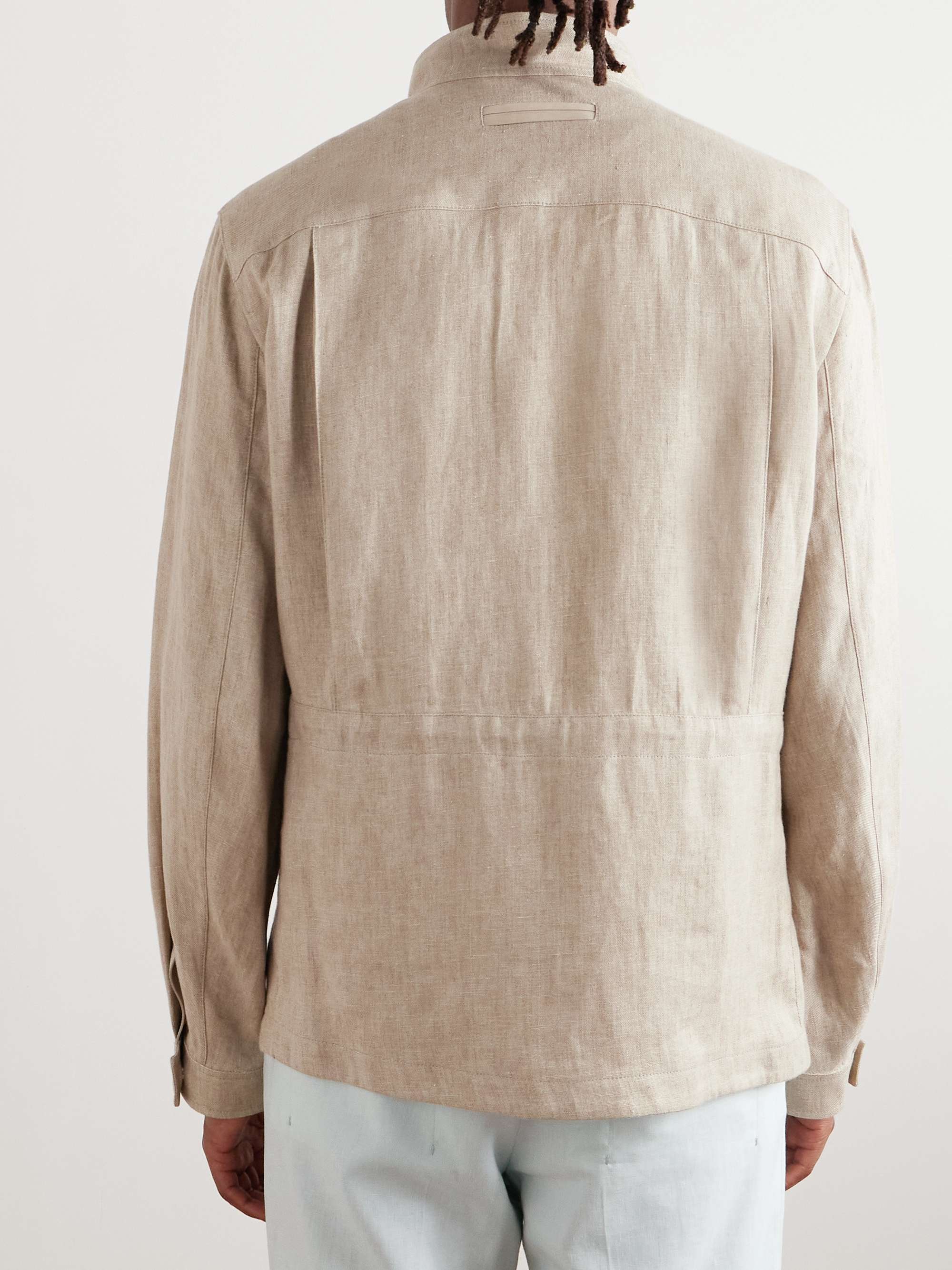 Leather-Trimmed Linen Overshirt view