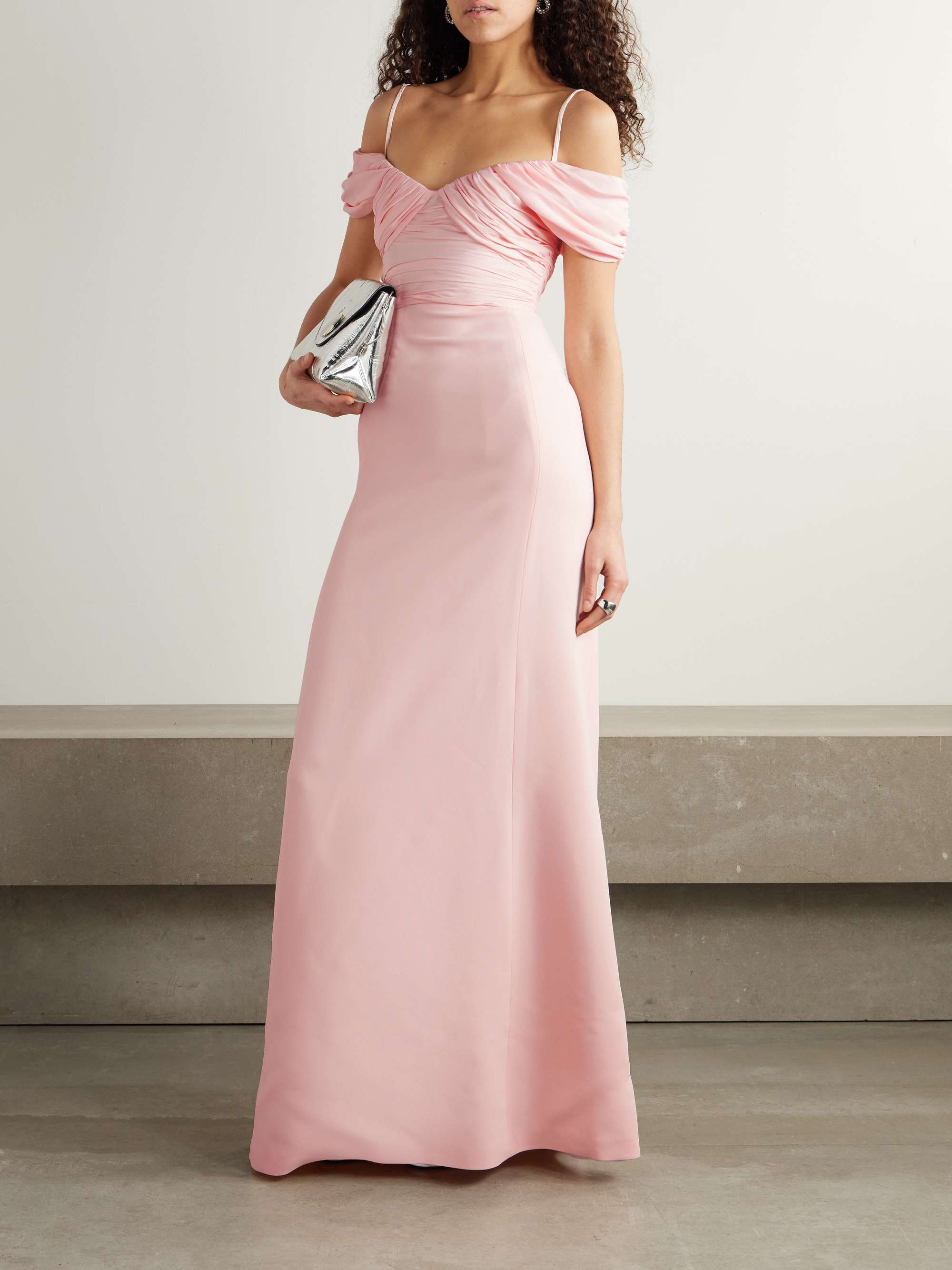 Cold-shoulder gathered crepe gown view
