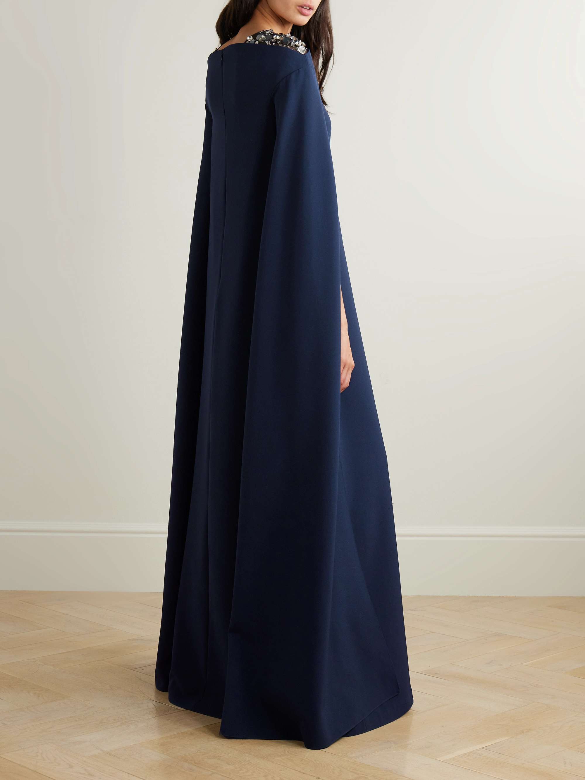 Aleyna cape-effect embellished tulle-trimmed crepe gown view
