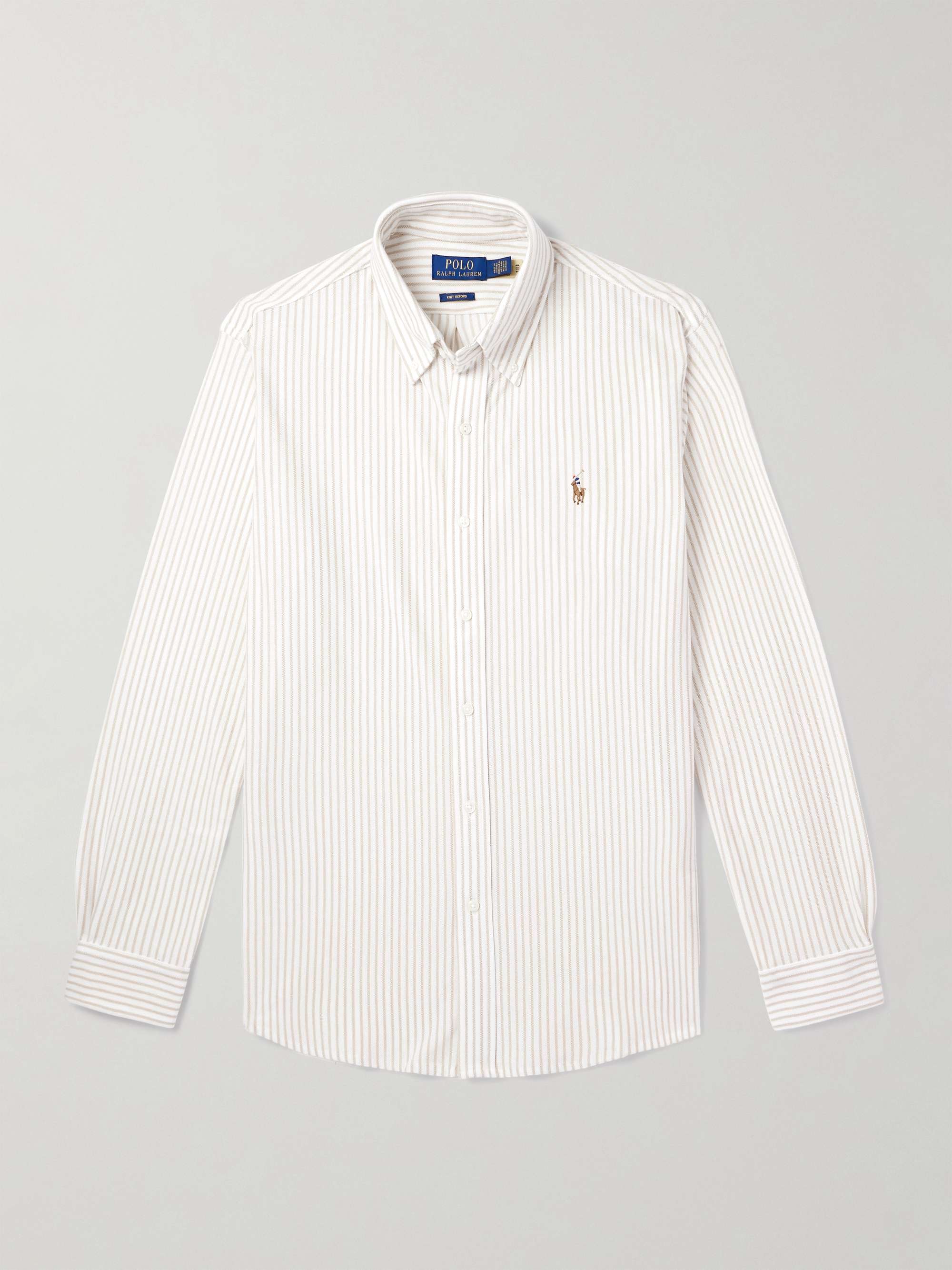 Slim-Fit Button-Down Collar Logo-Embroidered Striped Cotton Shirt view