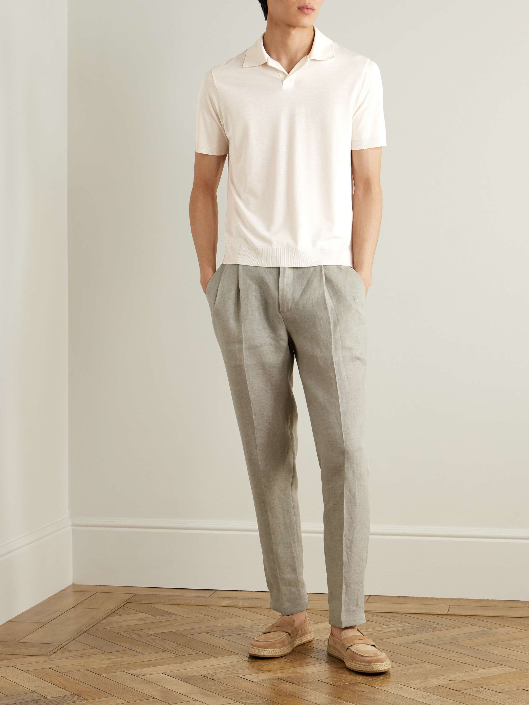 Straight-Leg Pleated Linen Drawstring Trousers view