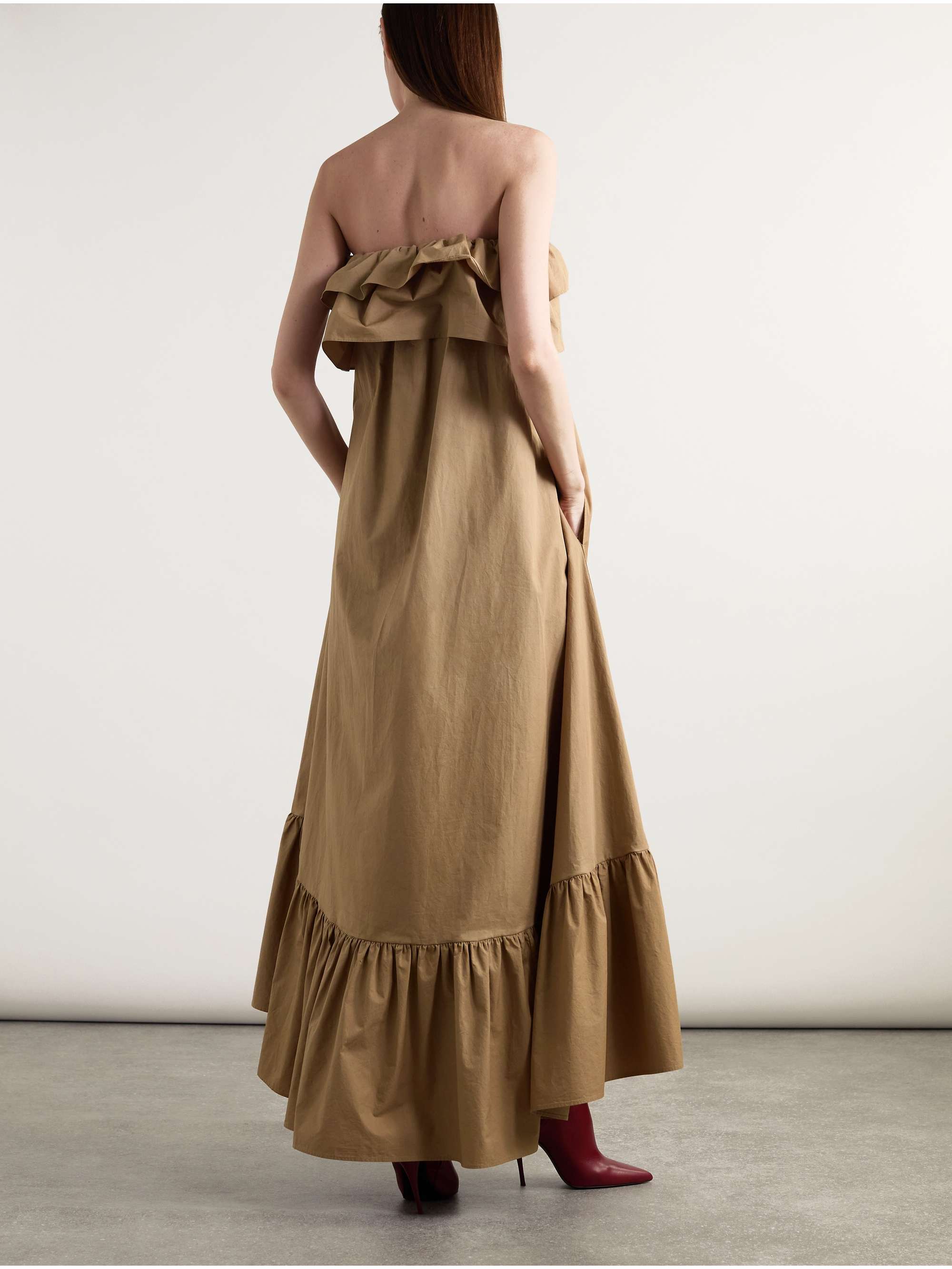 Strapless ruffled cotton-gabardine maxi dress view
