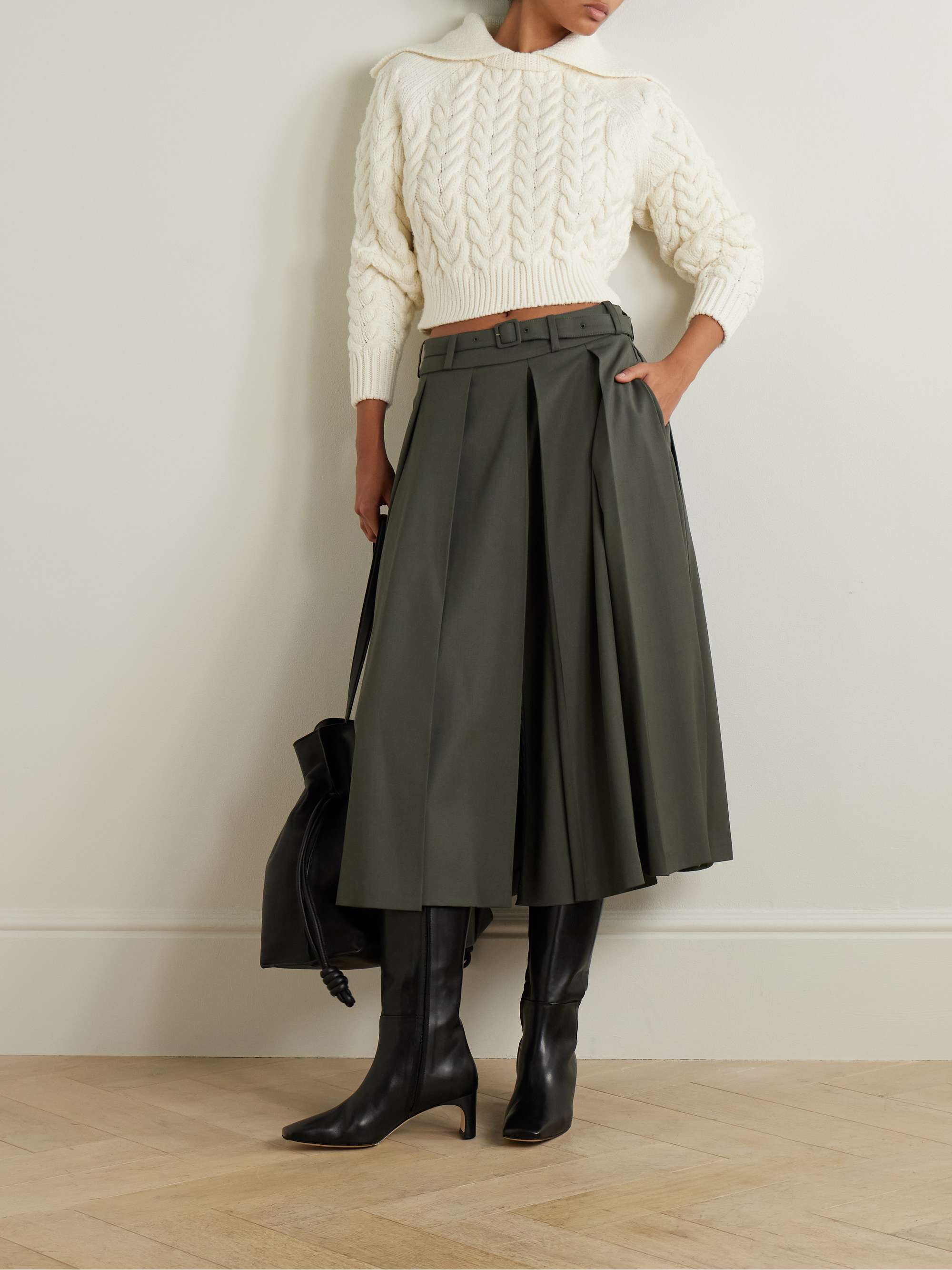 Sailor cropped cable-knit merino wool sweater view