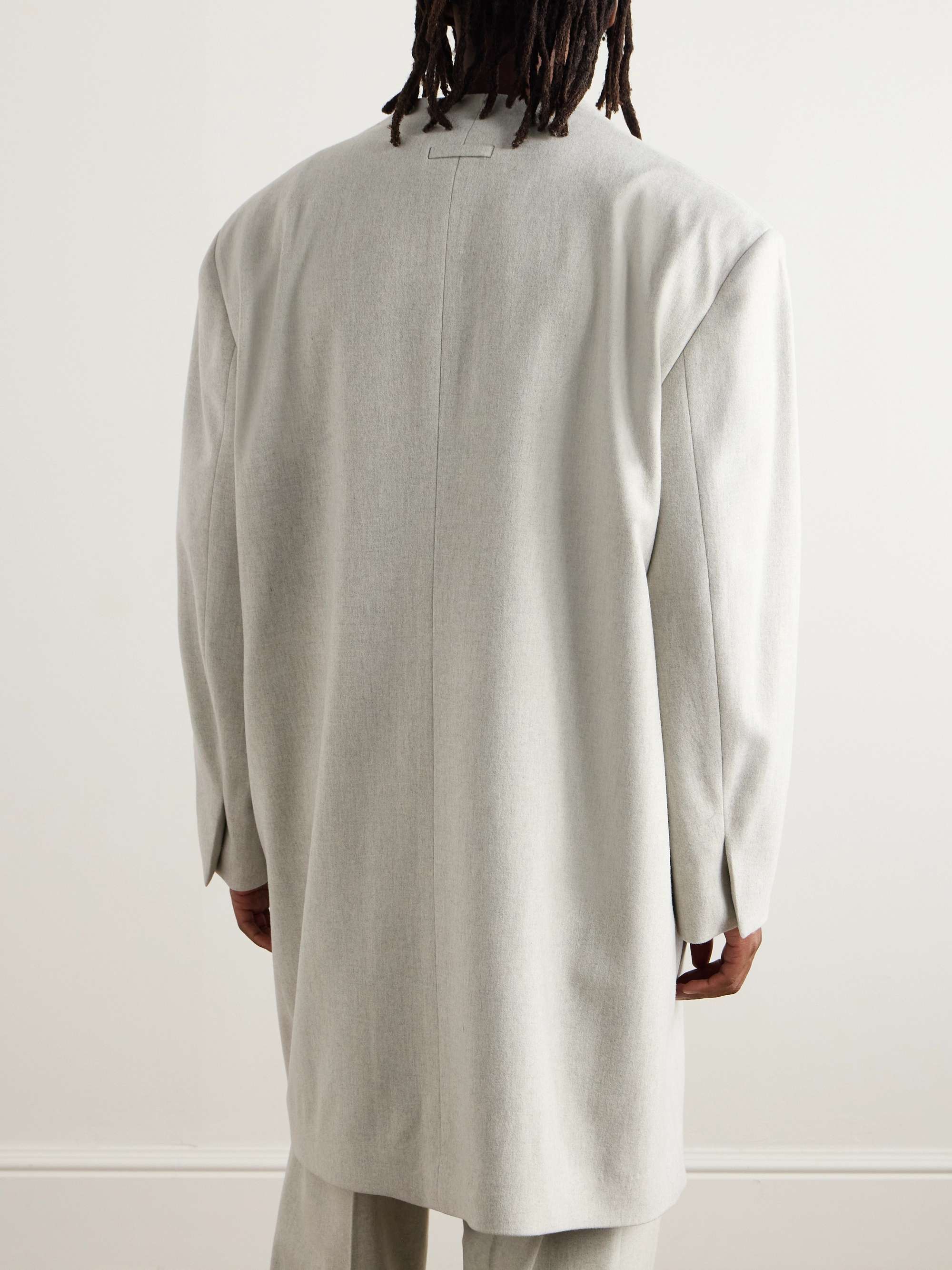 Oversized Double-Breasted Logo-Appliquéd Wool-Blend Flannel Coat view