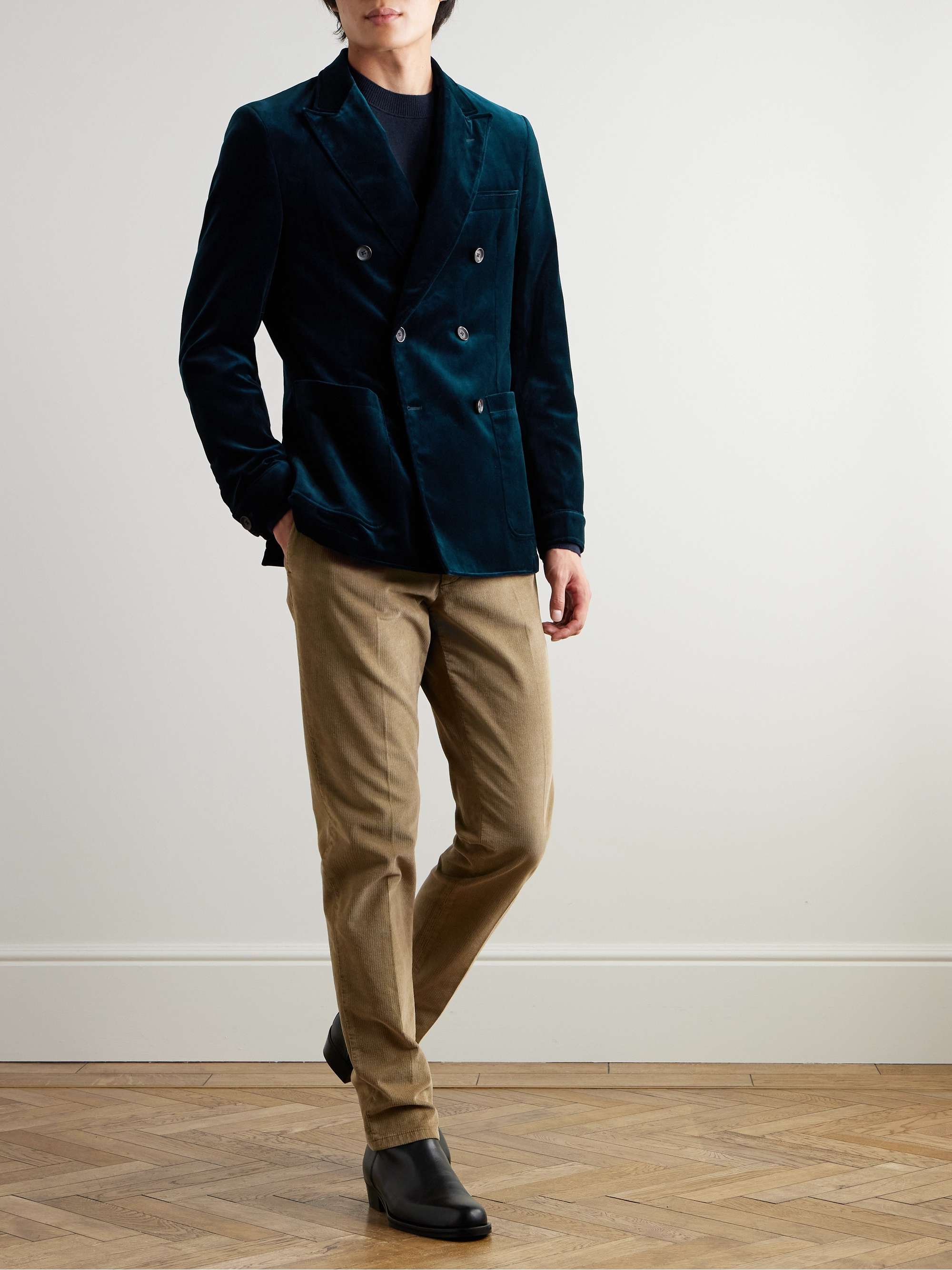 Double-Breasted Cotton-Velvet Blazer view
