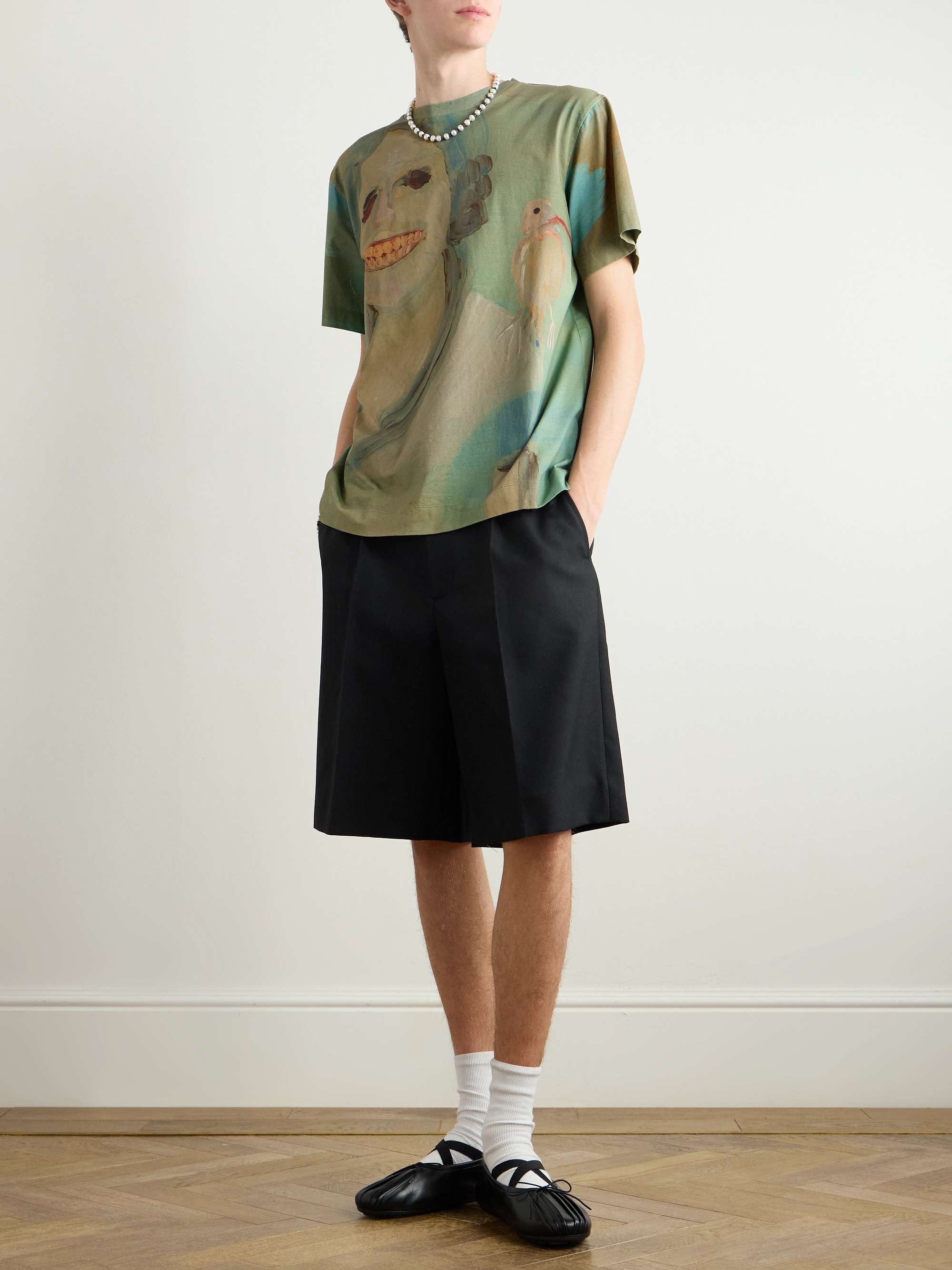 Lady With A Bird Printed Cotton-Jersey T-Shirt view