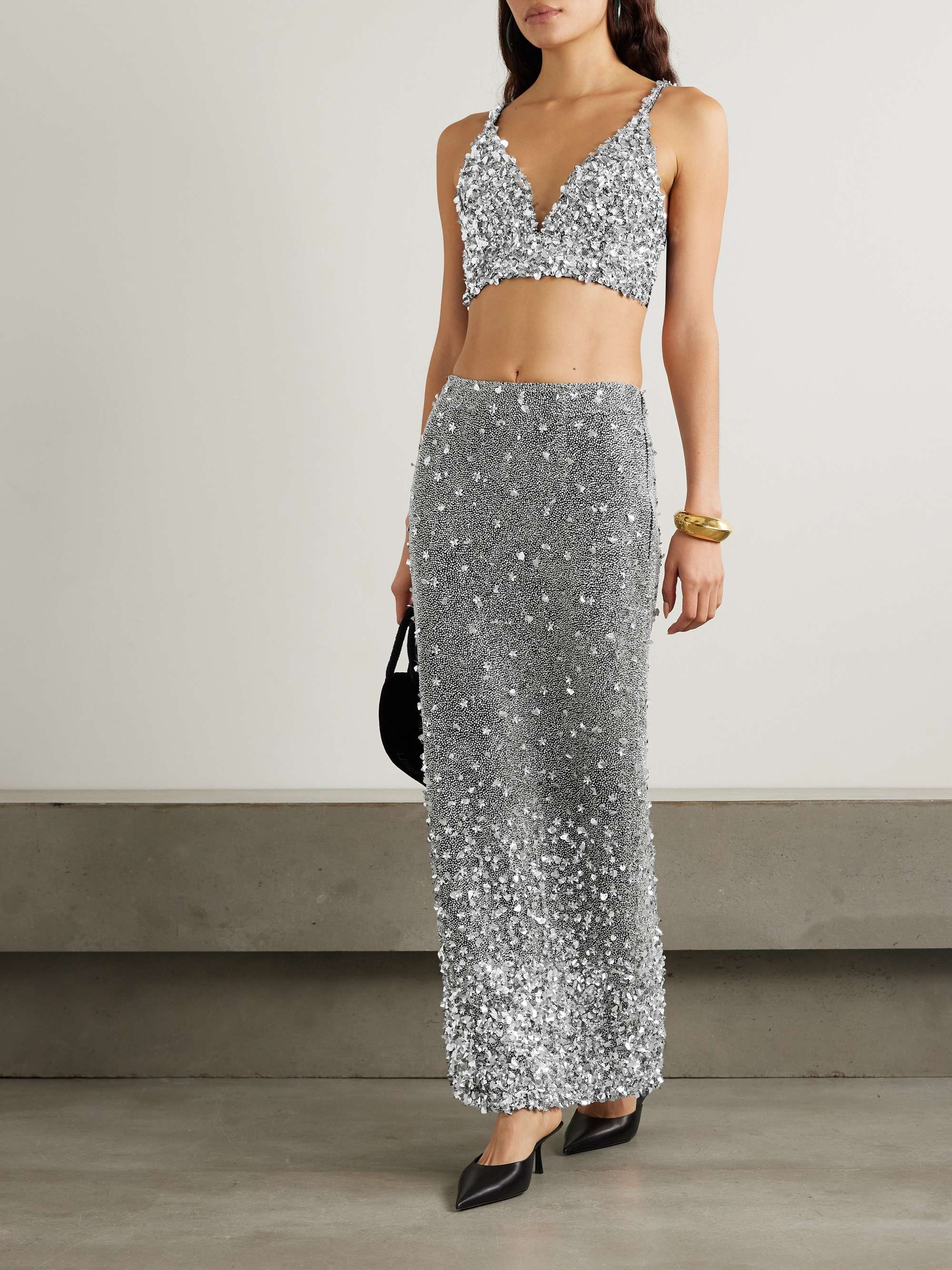 Midas cropped embellished stretch-tulle top view