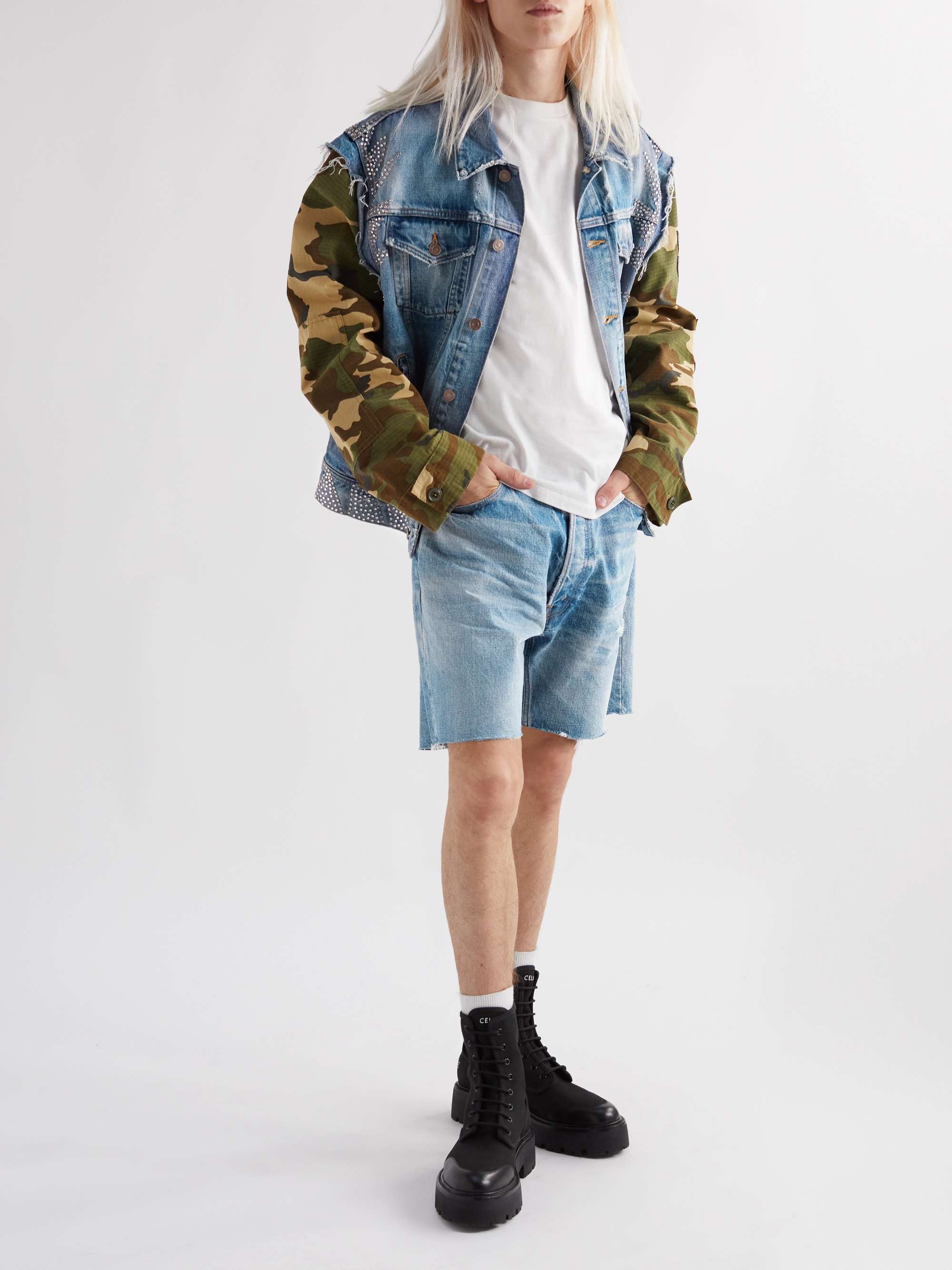 Wesley Wide-Leg Distressed Denim Shorts view
