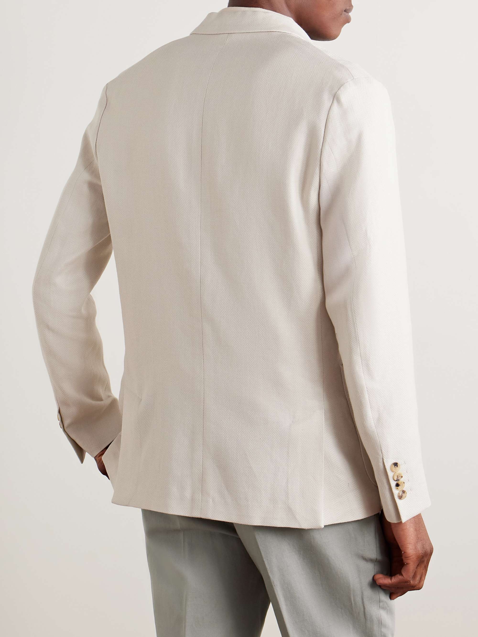 Double-Breasted Herringbone Linen and Cotton-Blend Blazer view