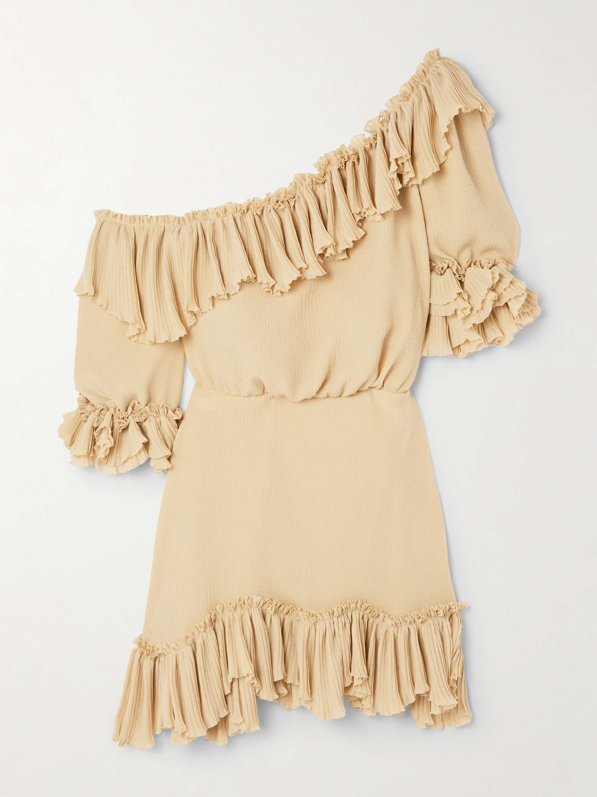 Off-the-shoulder ruffled silk-crepon mini dress view