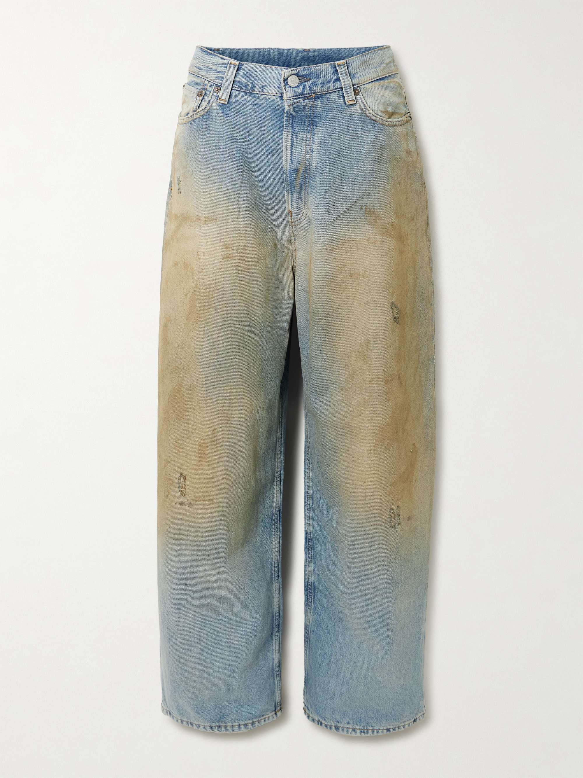 Distressed organic mid-rise wide-leg jeans view