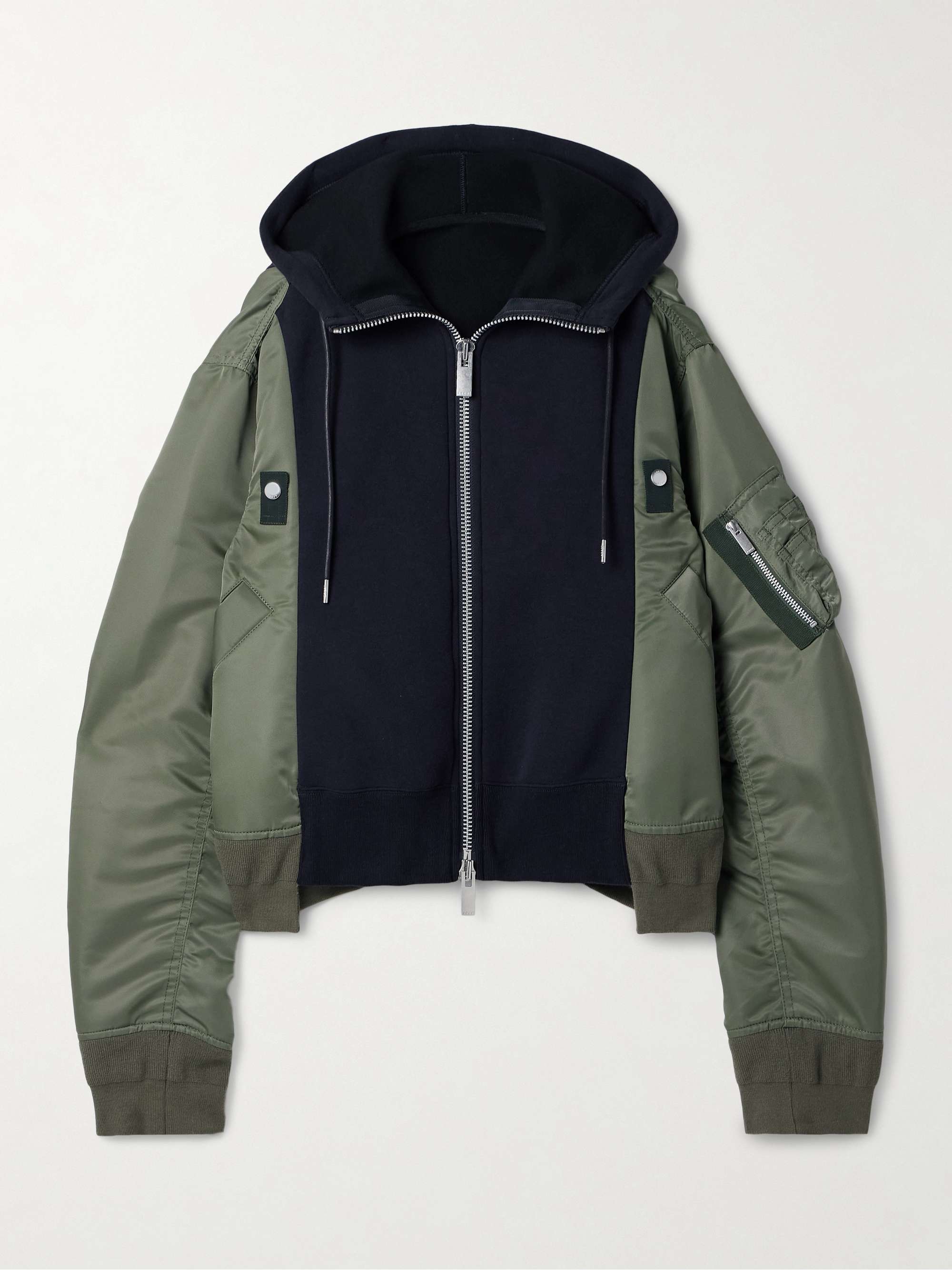 Hooded paneled shell and cotton-blend jersey jacket view