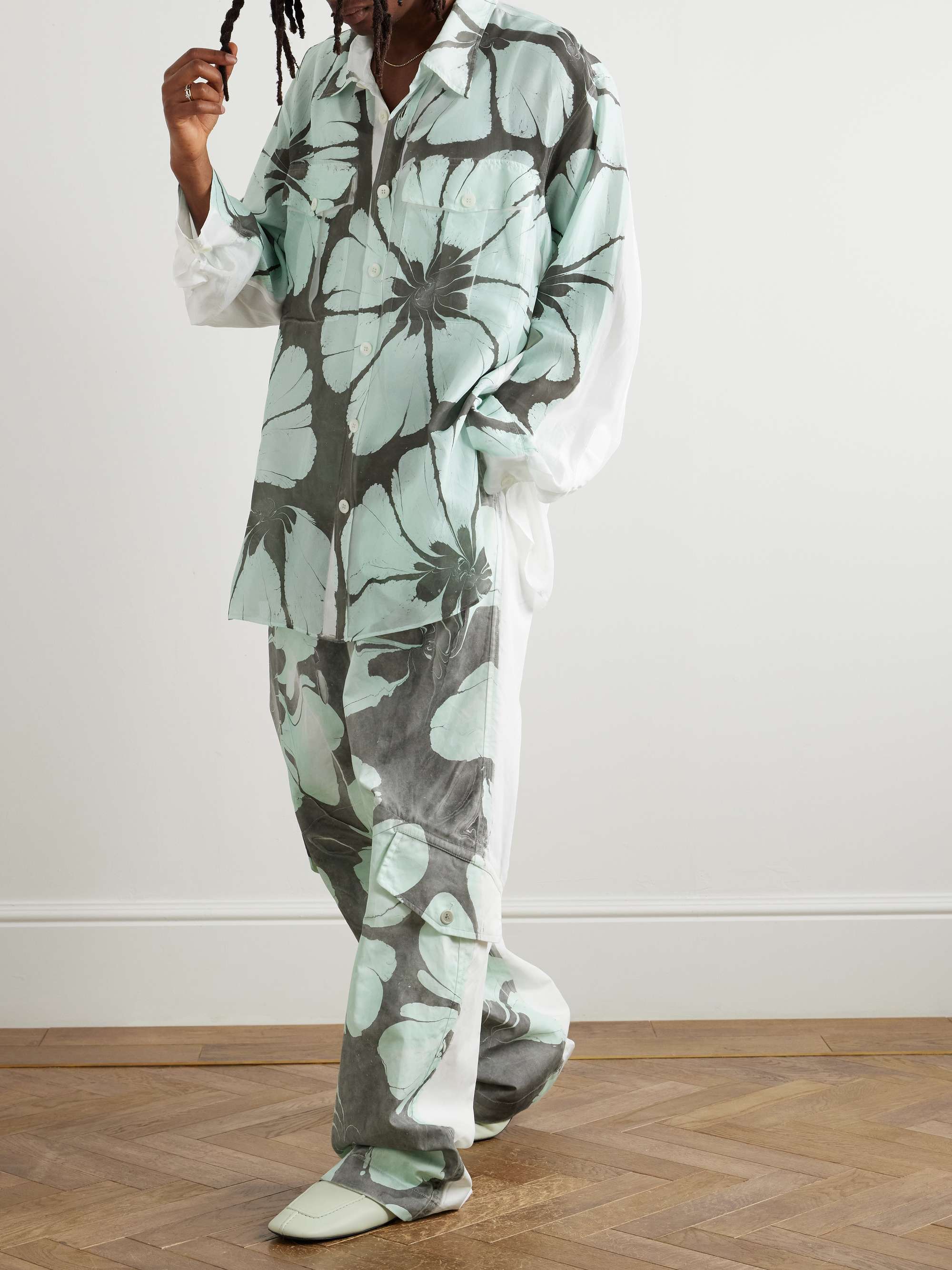 Wide-Leg Floral-Print Cotton Cargo Trousers view