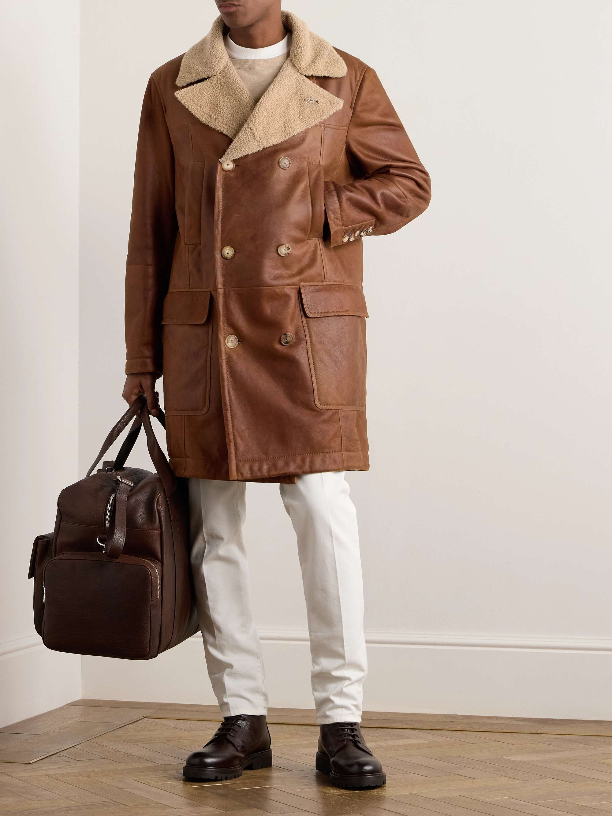 Double-Breasted Shearling Peacoat view