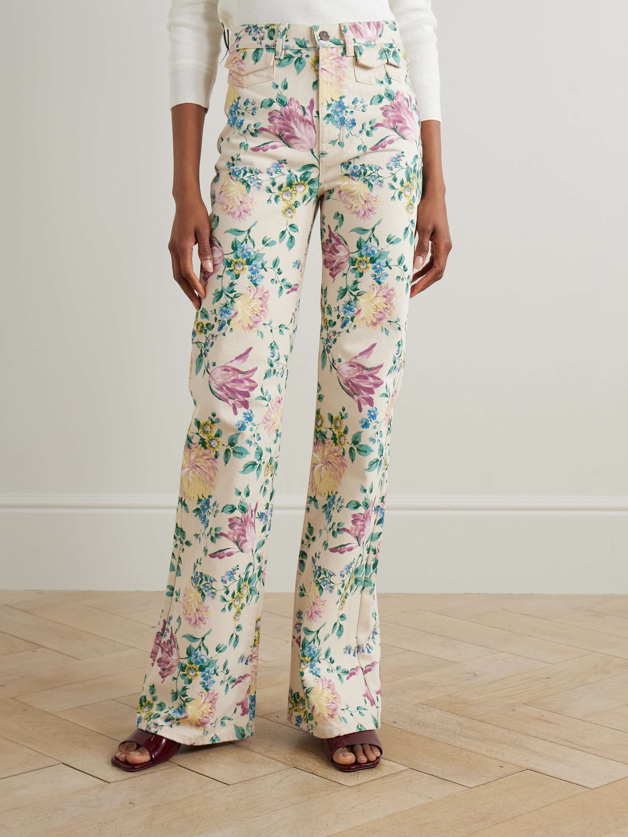 Floral-print high-rise straight-leg jeans view