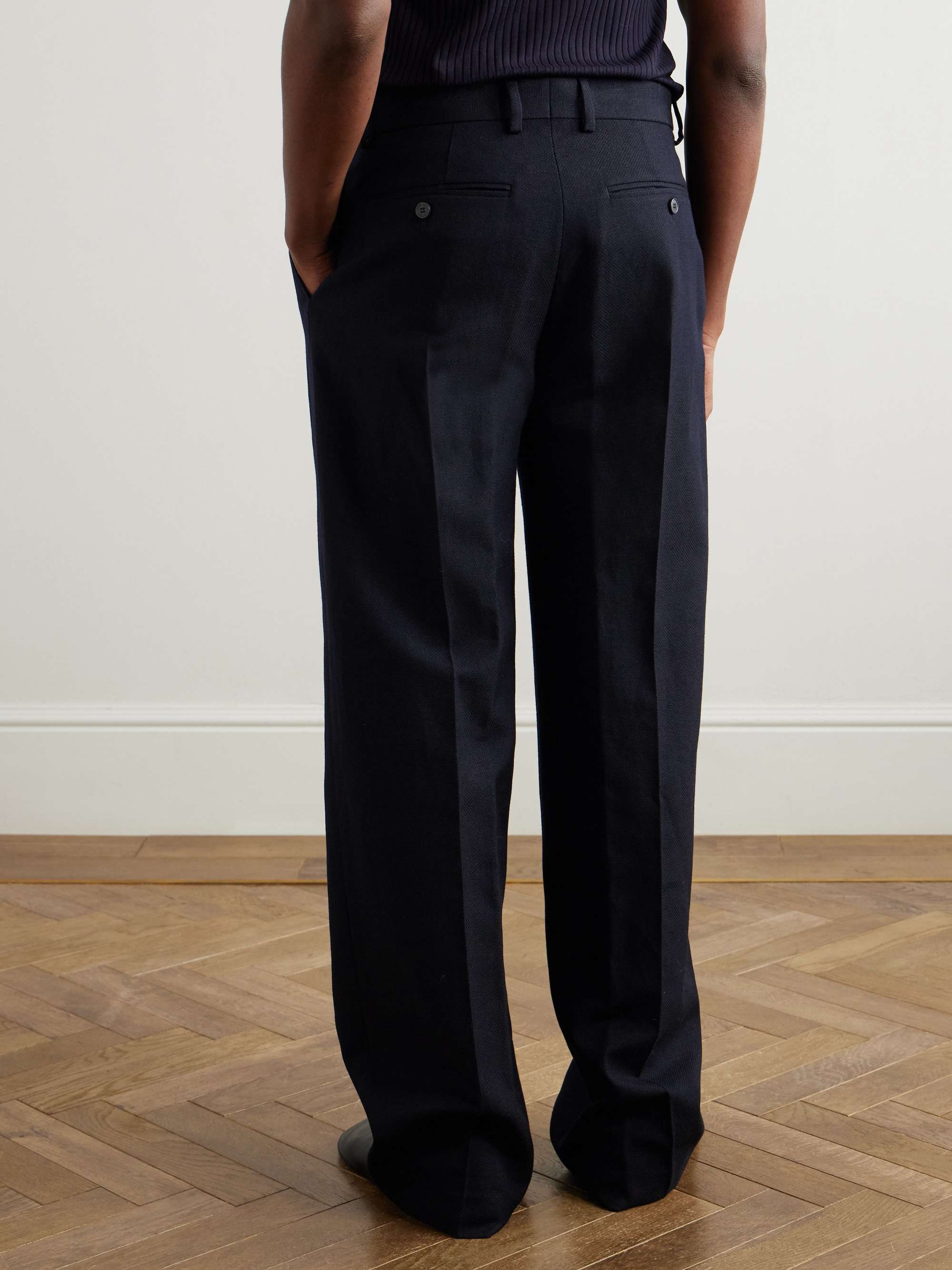 Wide-Leg Pleated Wool and Linen-Blend Trousers view