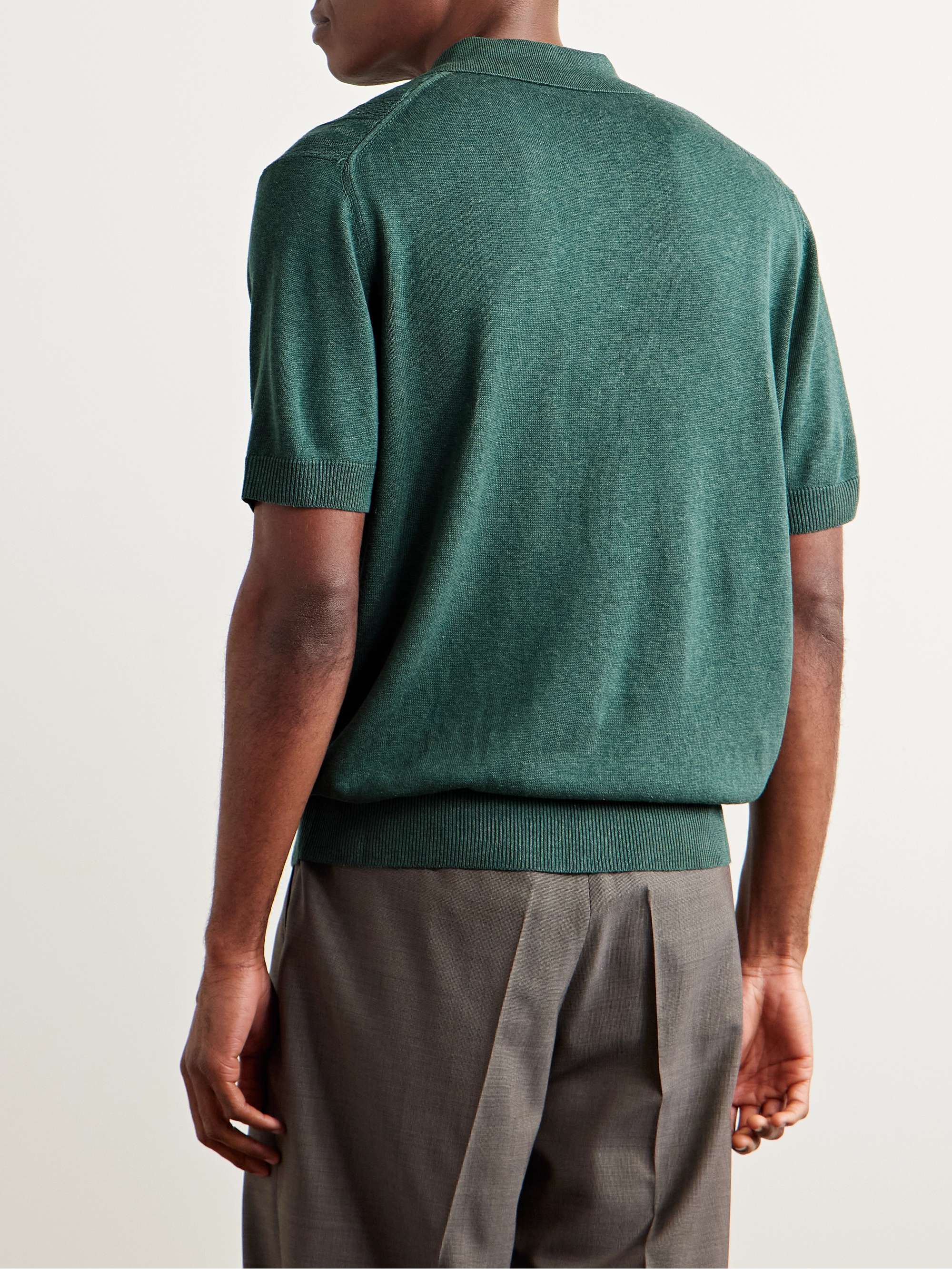 Cable-Knit Silk and Linen-Blend Polo Shirt view
