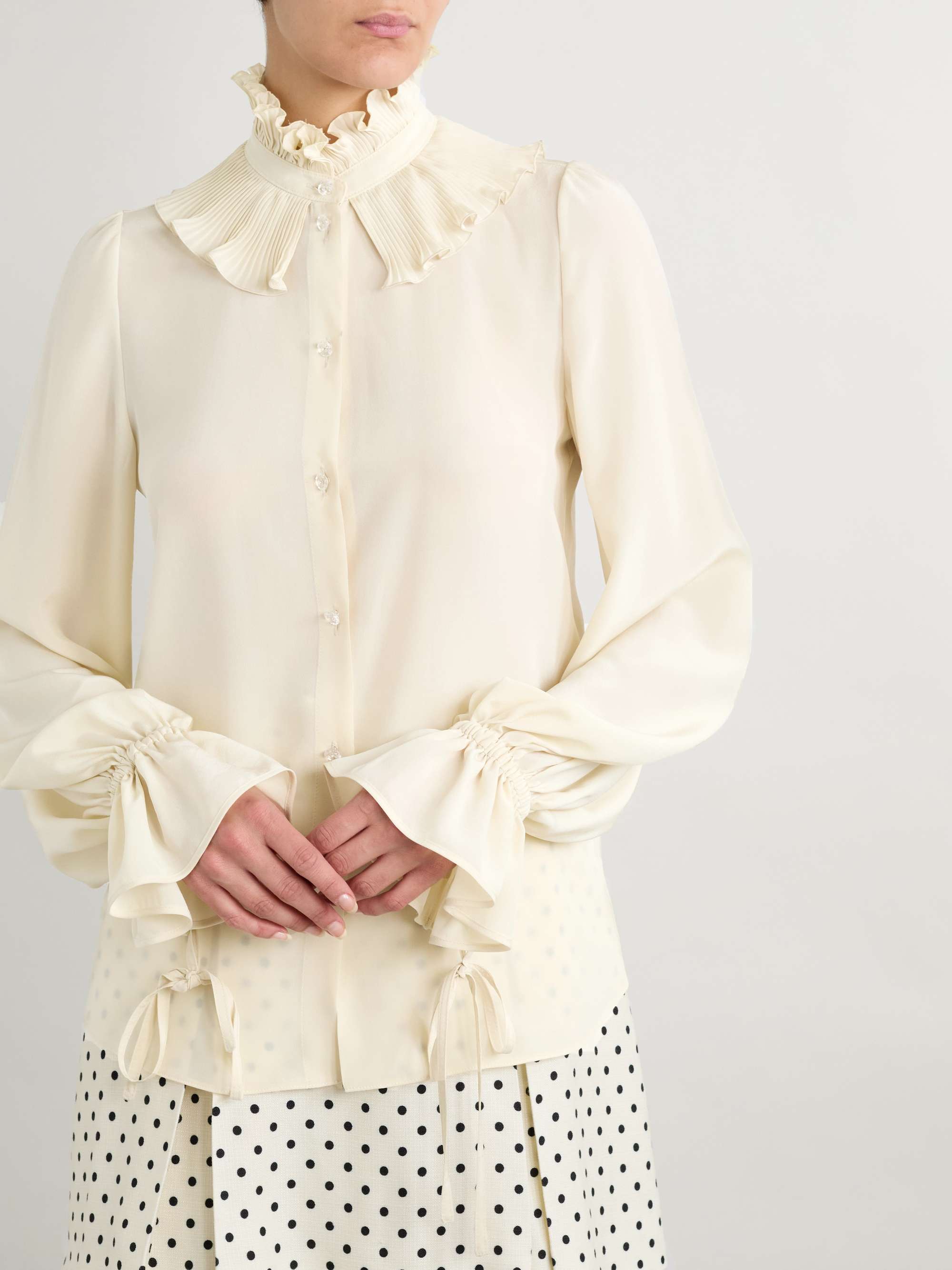 Ruffled silk crepe de chine shirt view