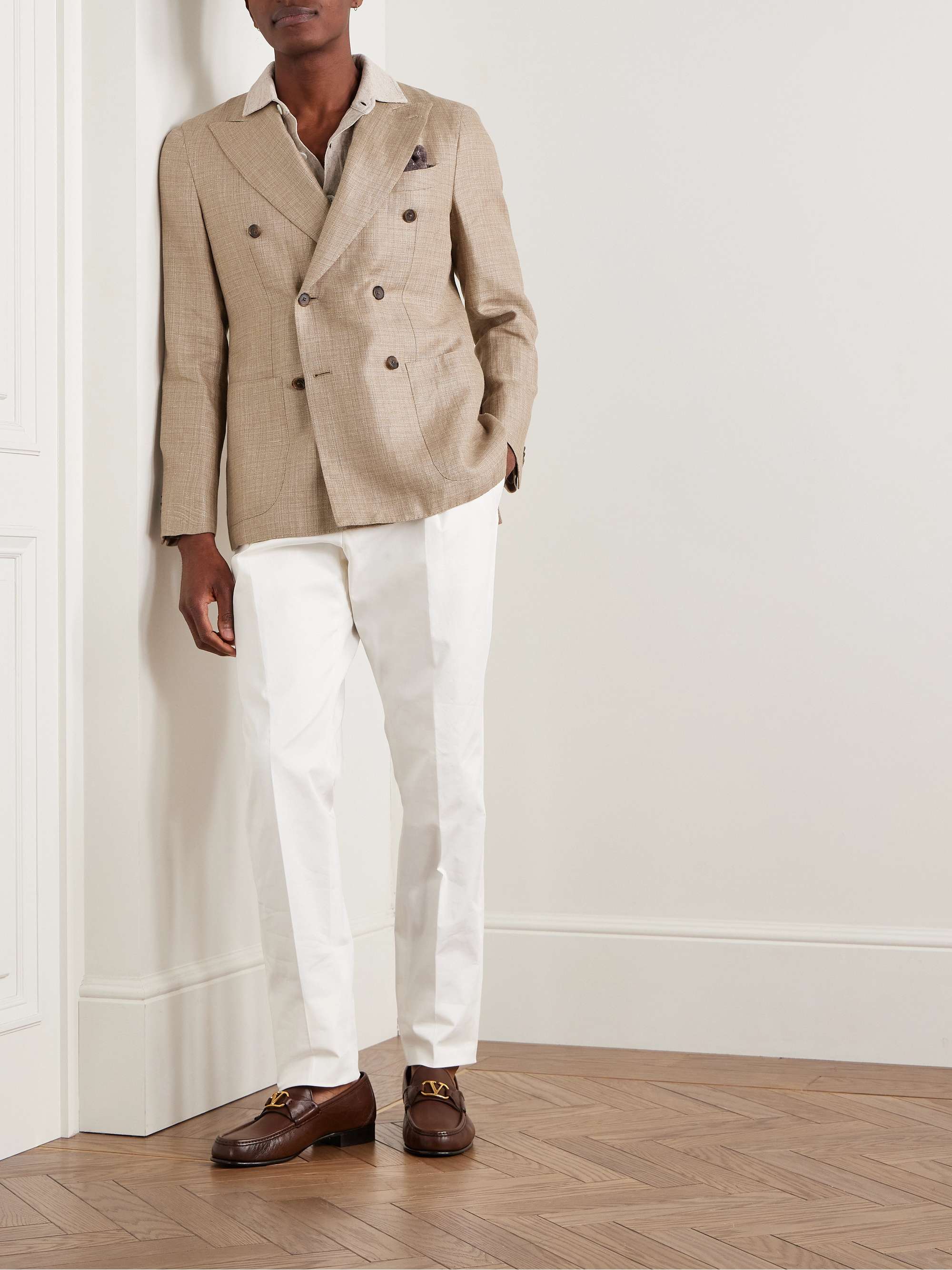 Slim-Fit Double-Breasted Linen and Wool-Blend Blazer view