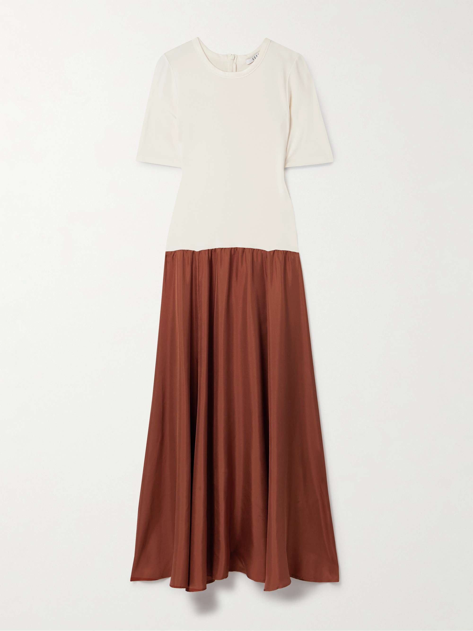 Stretch-knit and silk-twill maxi dress view