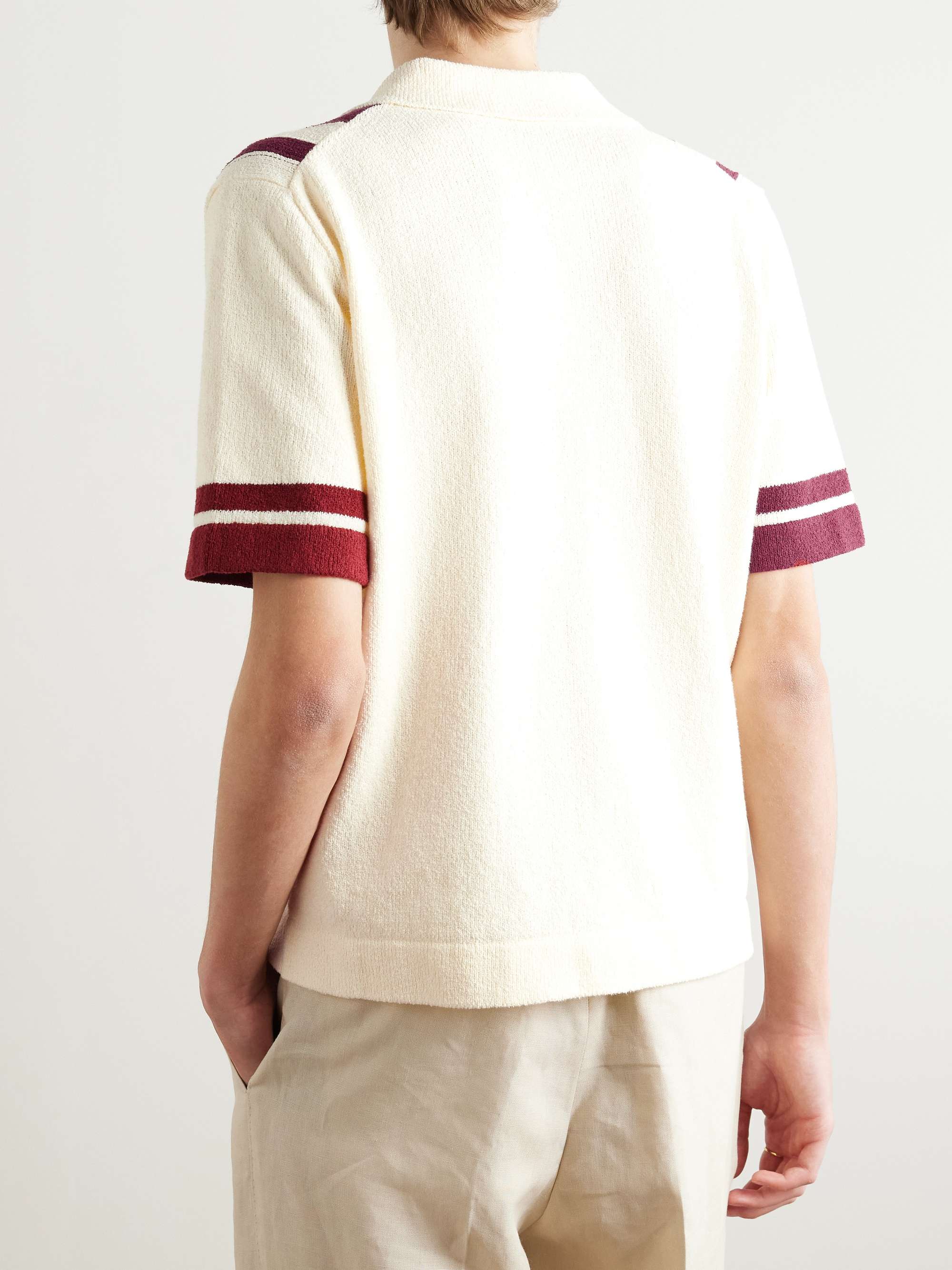 Camp-Collar Striped Cotton-Blend Polo Shirt view