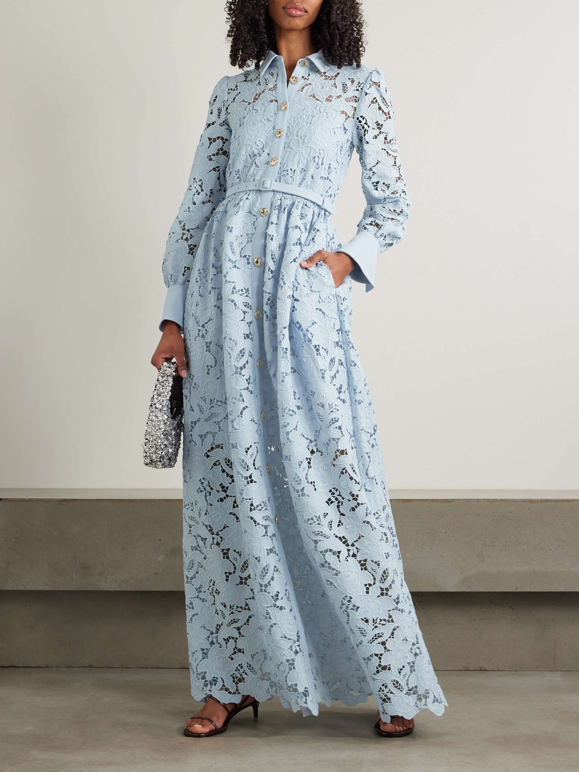 Belted corded lace maxi dress view