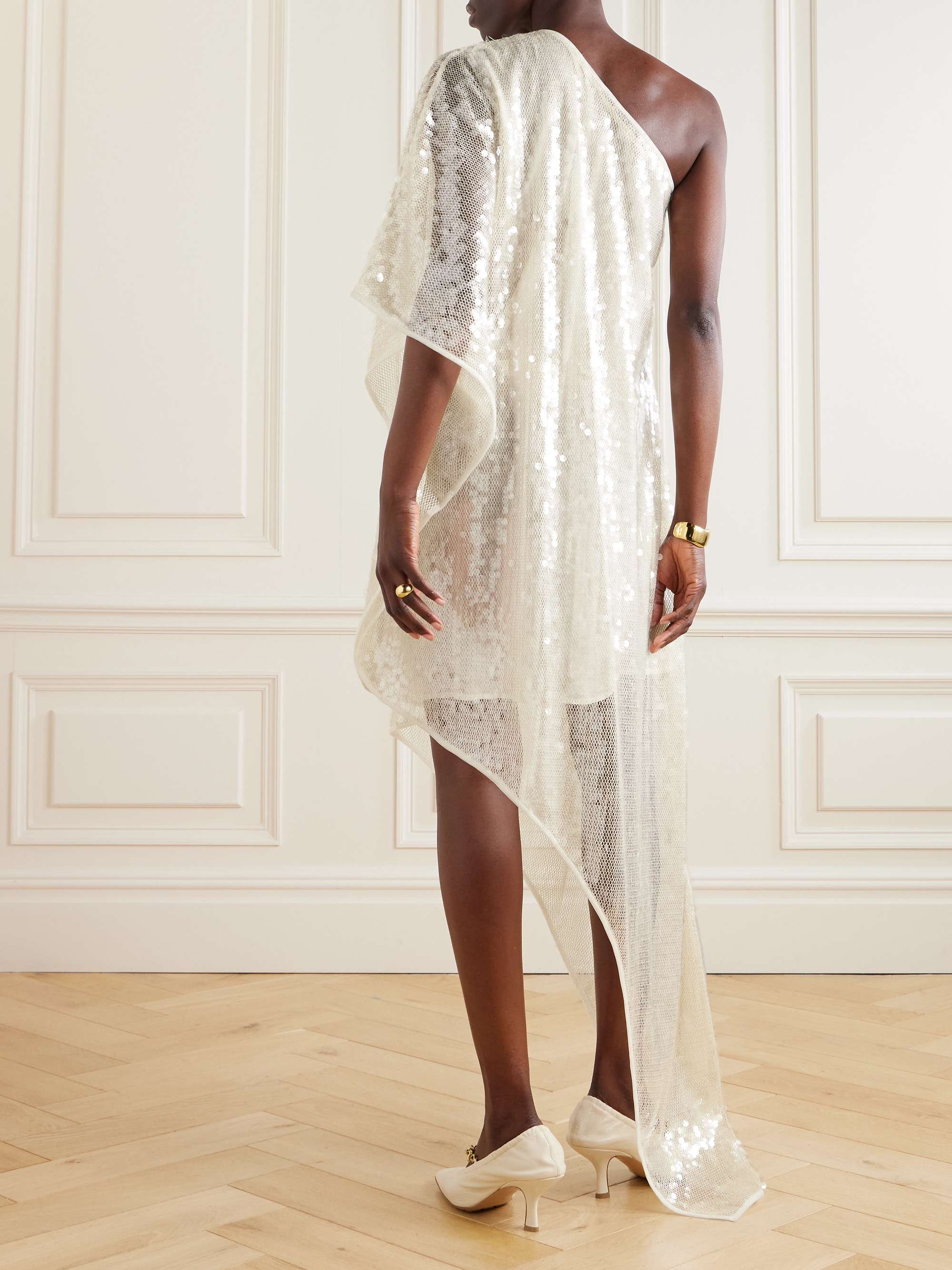 One-shoulder asymmetric sequined mesh dress view