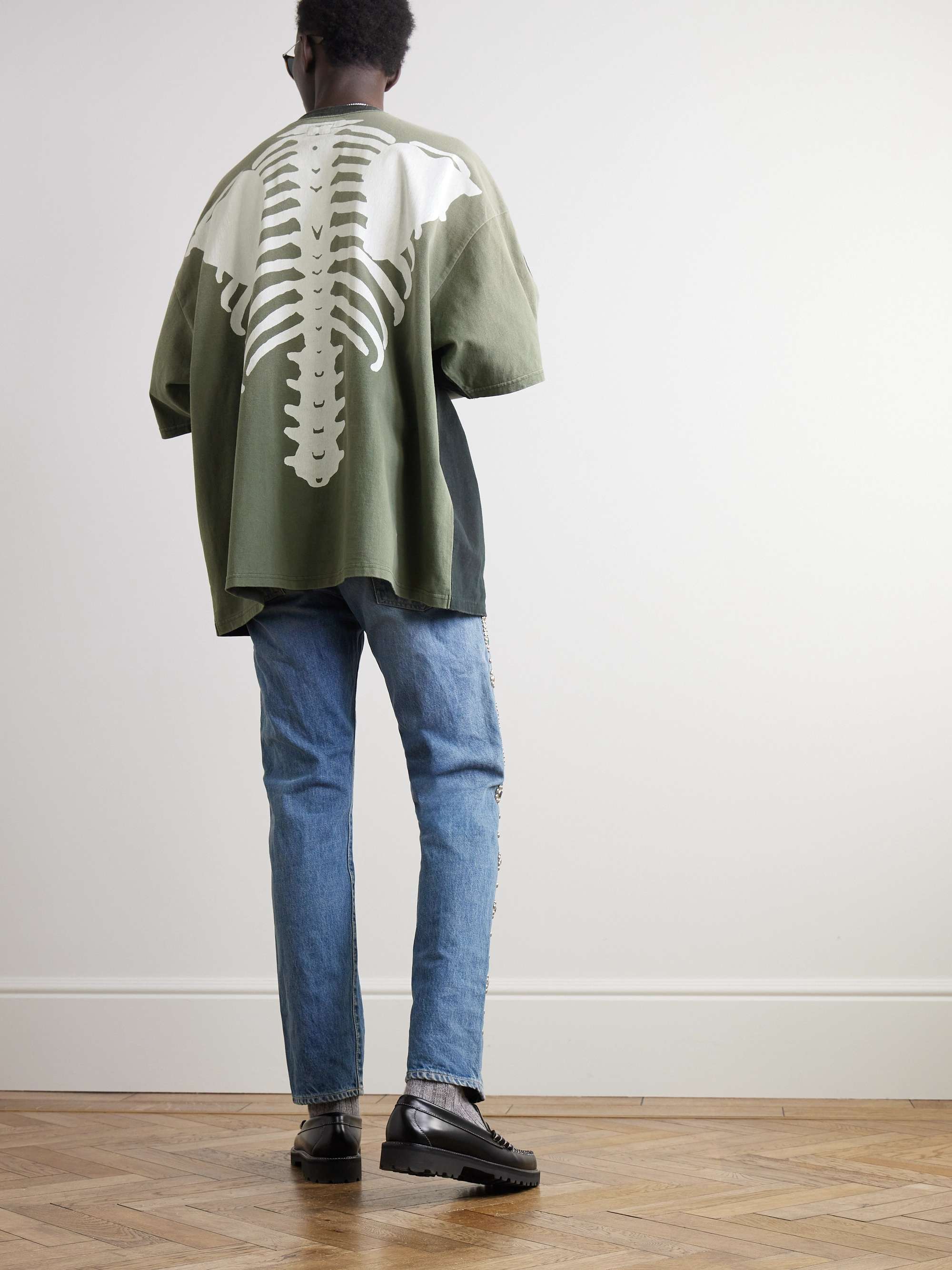 Distressed Printed Two-Tone Cotton-Jersey T-Shirt view