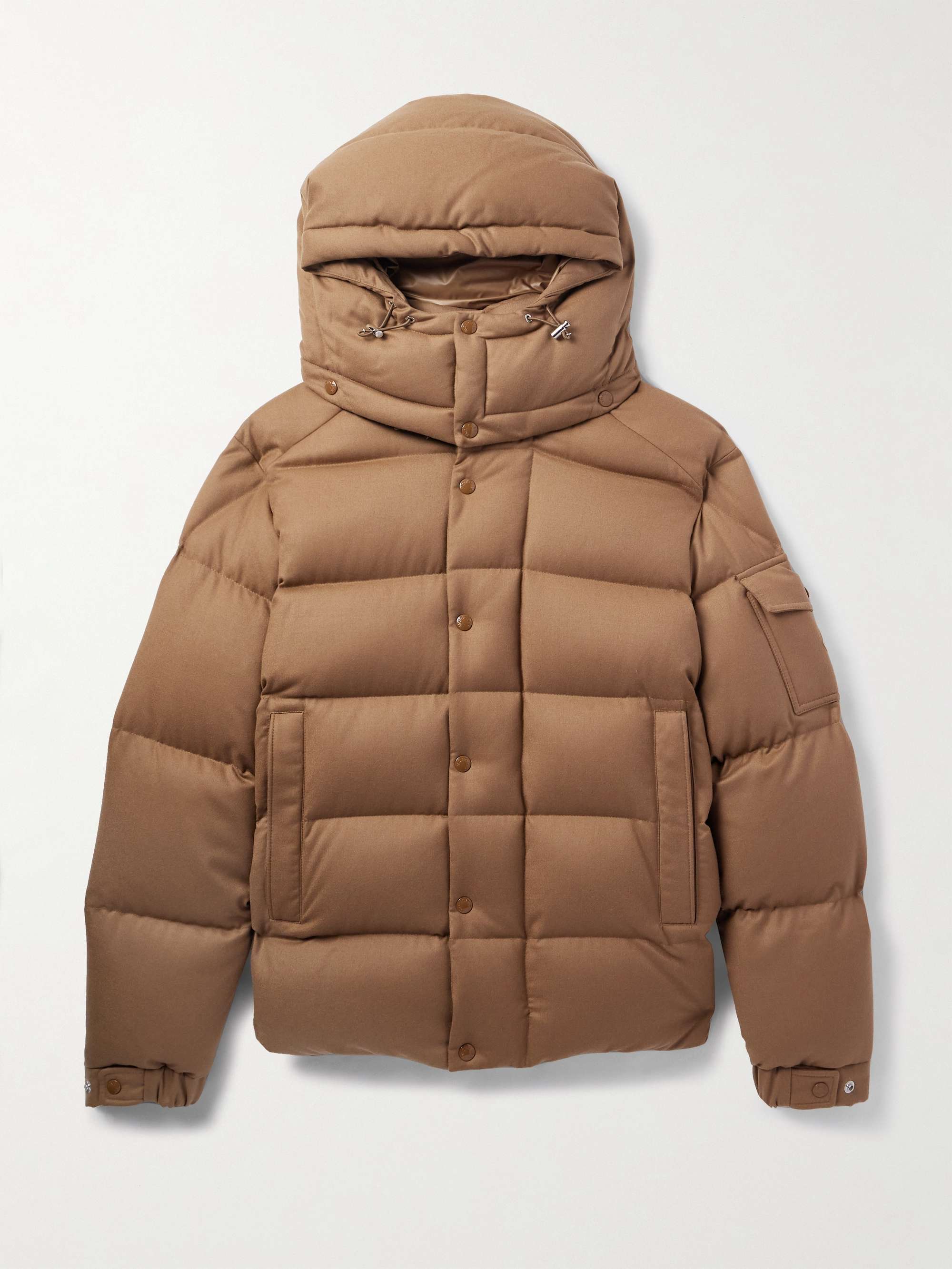 Logo-Appliquéd Quilted Wool-Flannel Hooded Down Jacket view