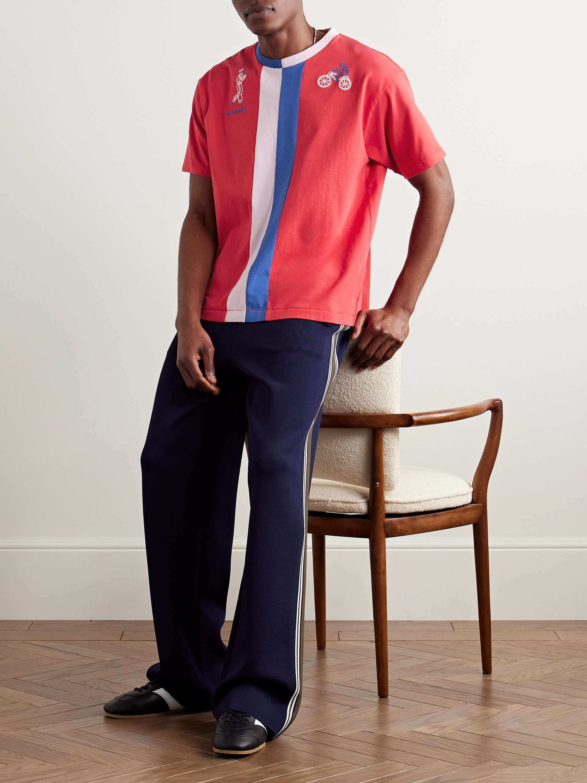 Embroidered Striped Cotton-Jersey T-Shirt view