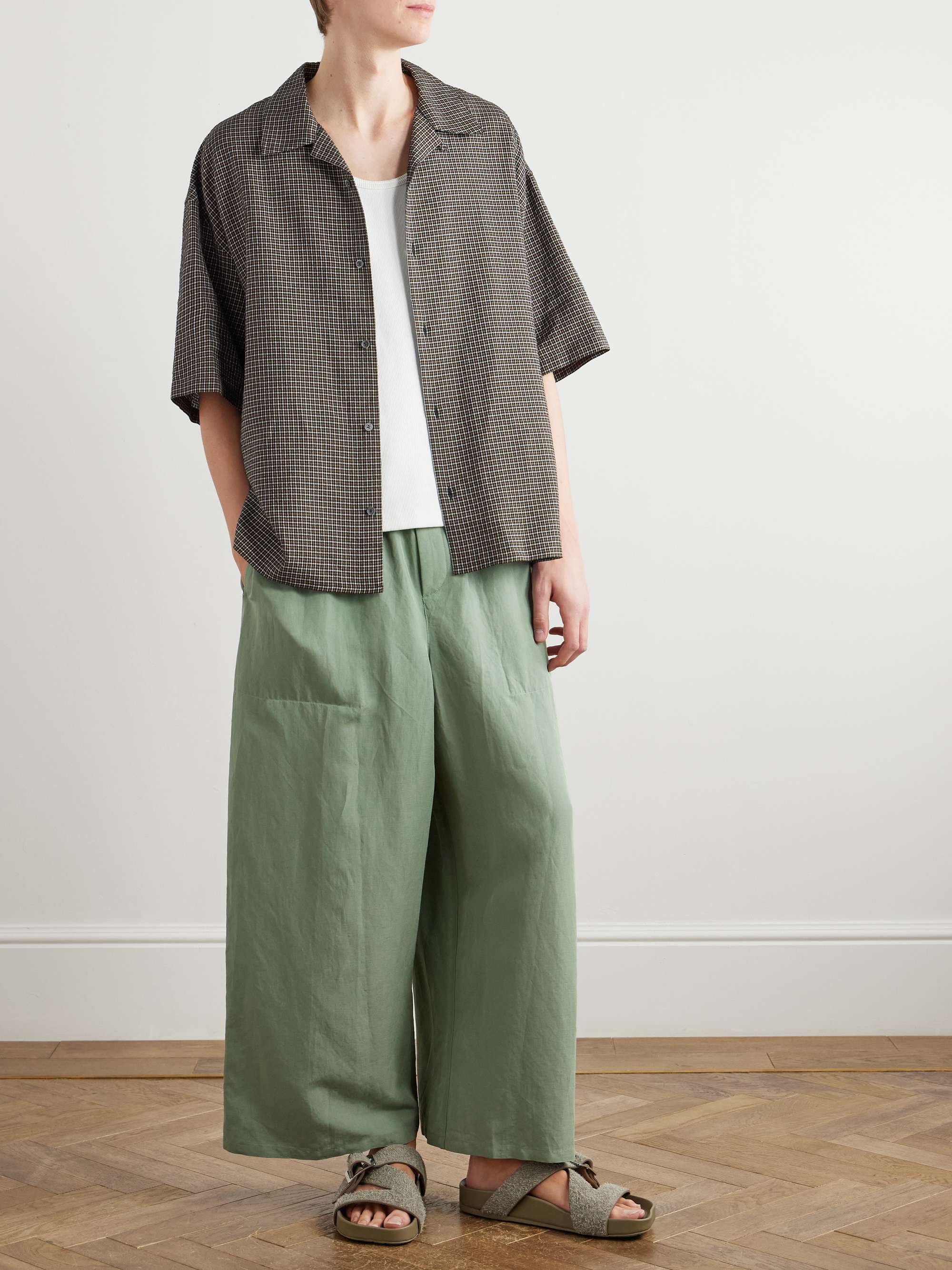 + Paula's Ibiza Convertible-Collar Checked Linen-Blend Shirt view