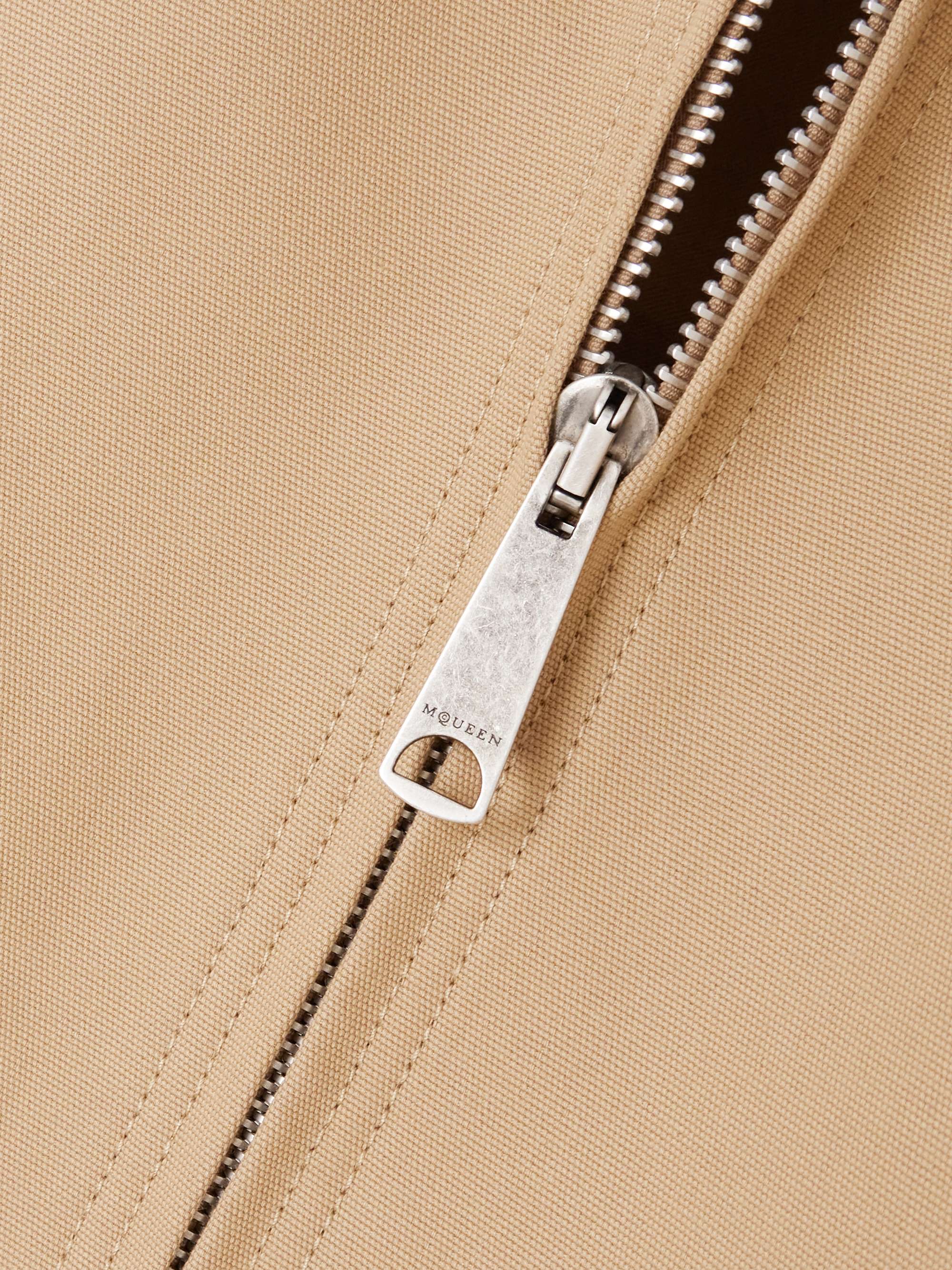 Leather-trimmed cotton-canvas peplum jacket view
