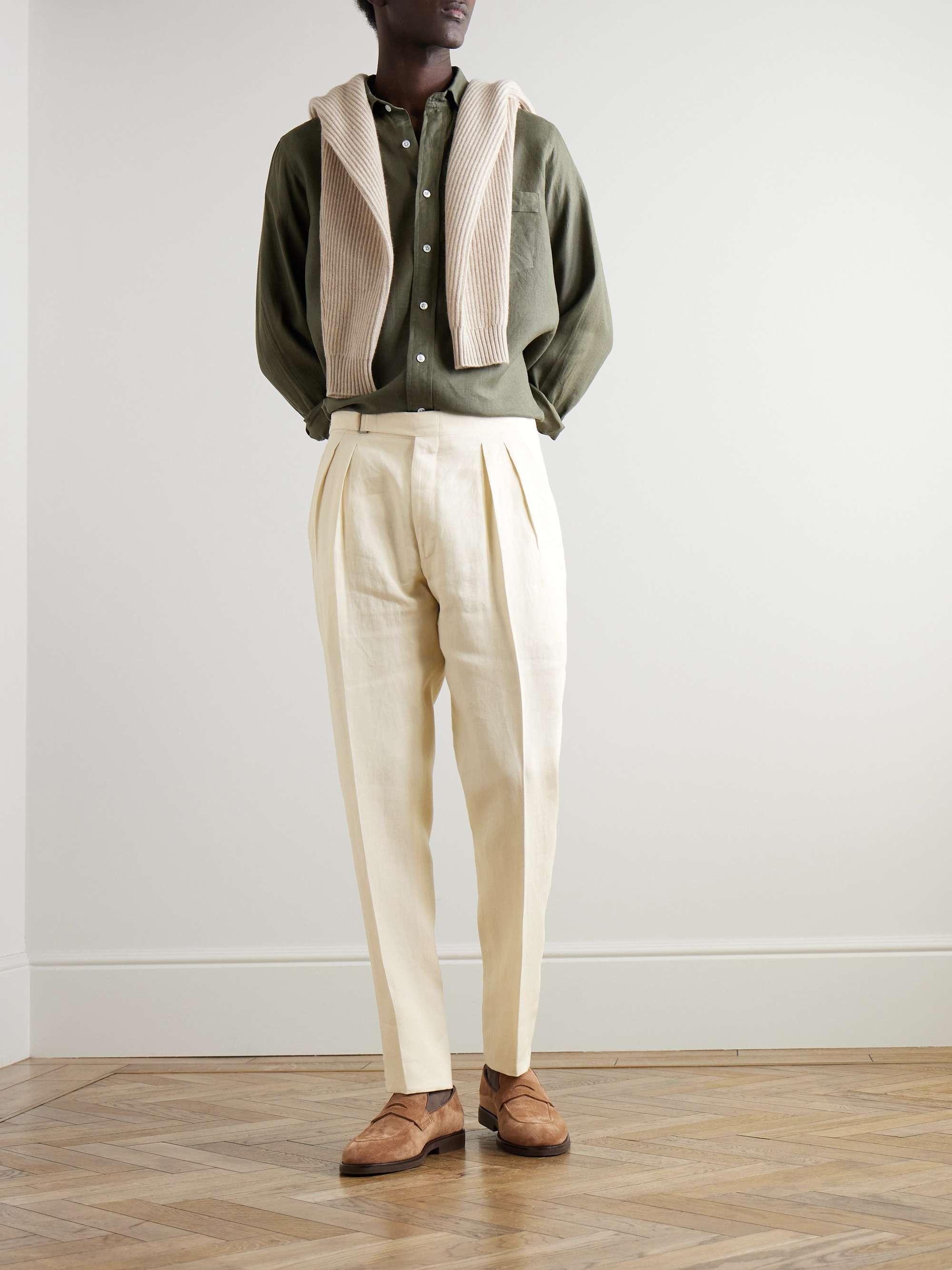 Tapered Pleated Linen Trousers view