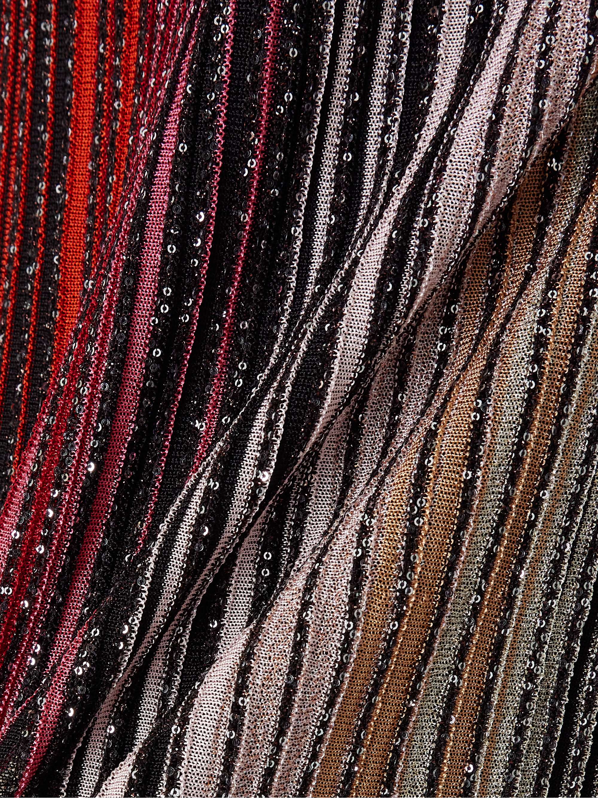 Pleated sequined striped metallic crochet-knit maxi skirt view